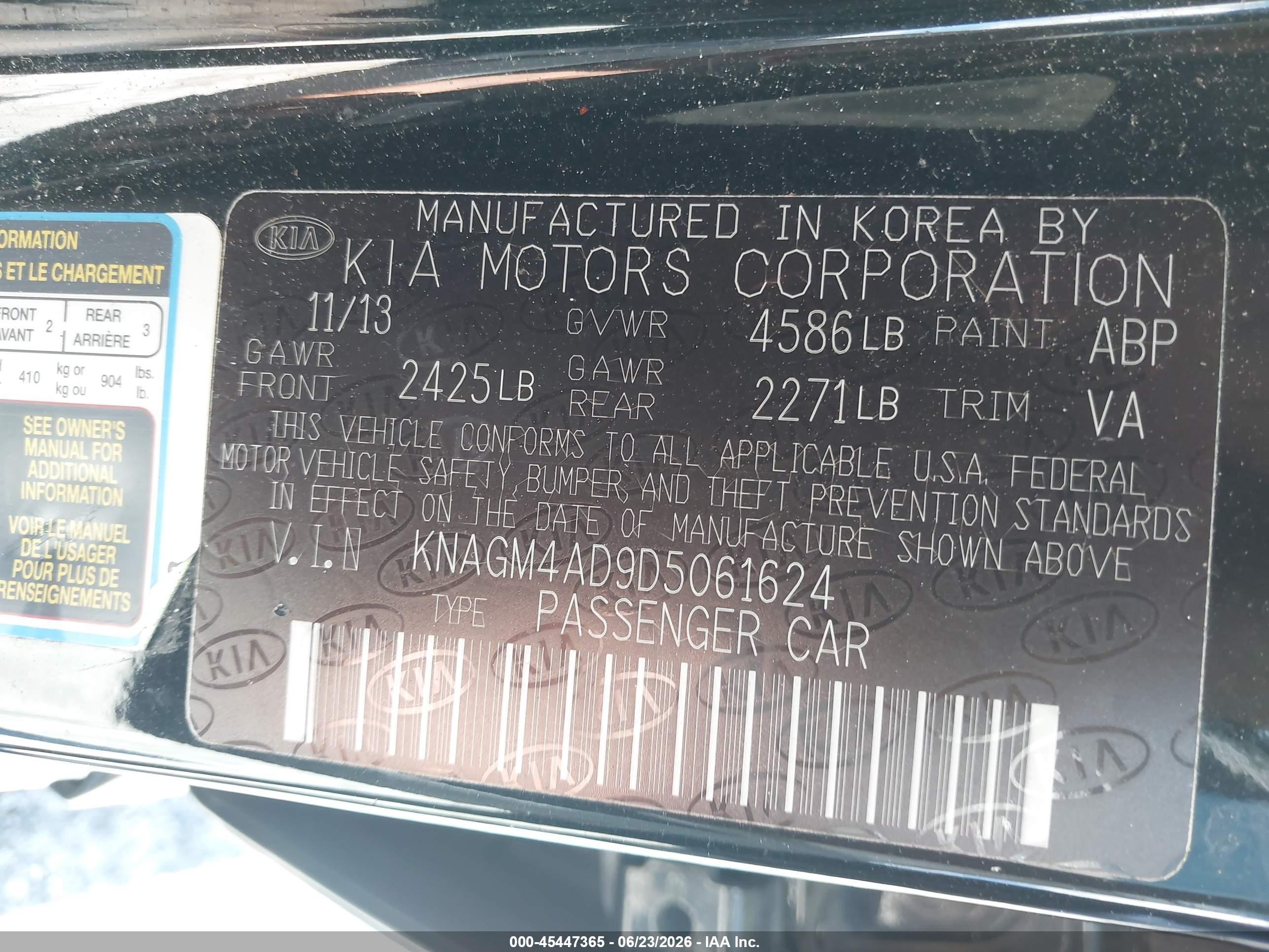 2013 Kia Optima Hybrid Lx Black vin: KNAGM4AD9D5061624