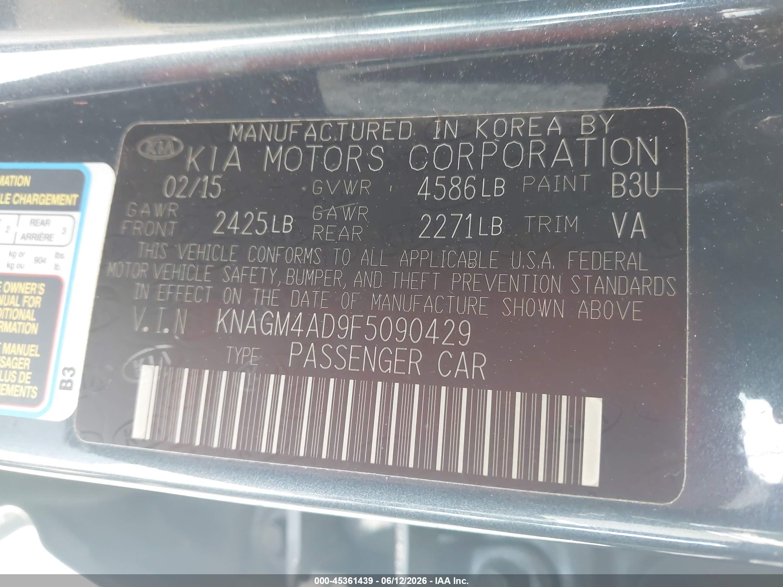 2015 Kia Optima Hybrid   Gray vin: KNAGM4AD9F5090429