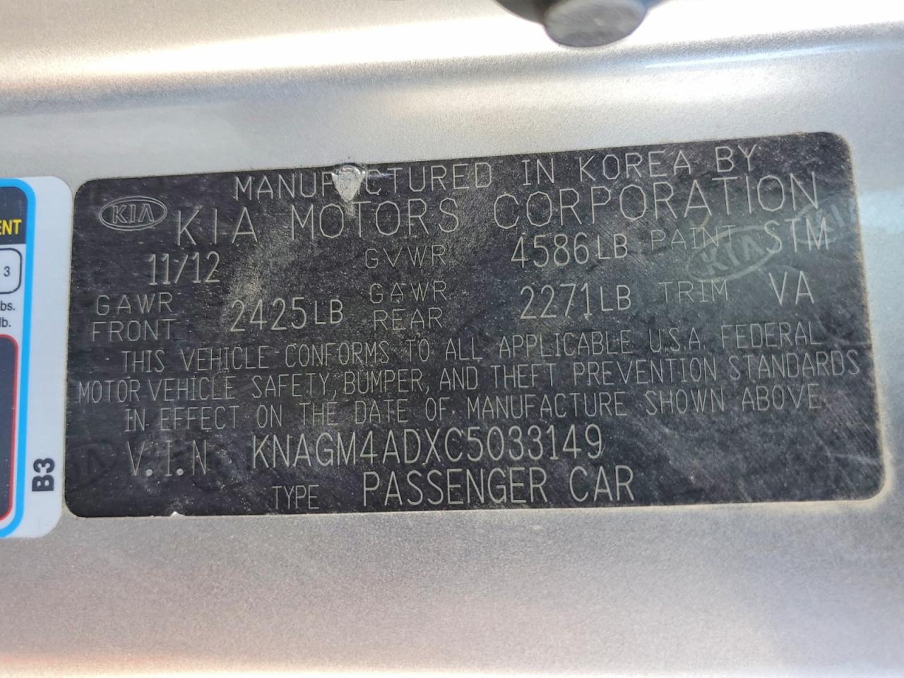 2012 Kia Optima Hybrid Lx Silver vin: KNAGM4ADXC5033149