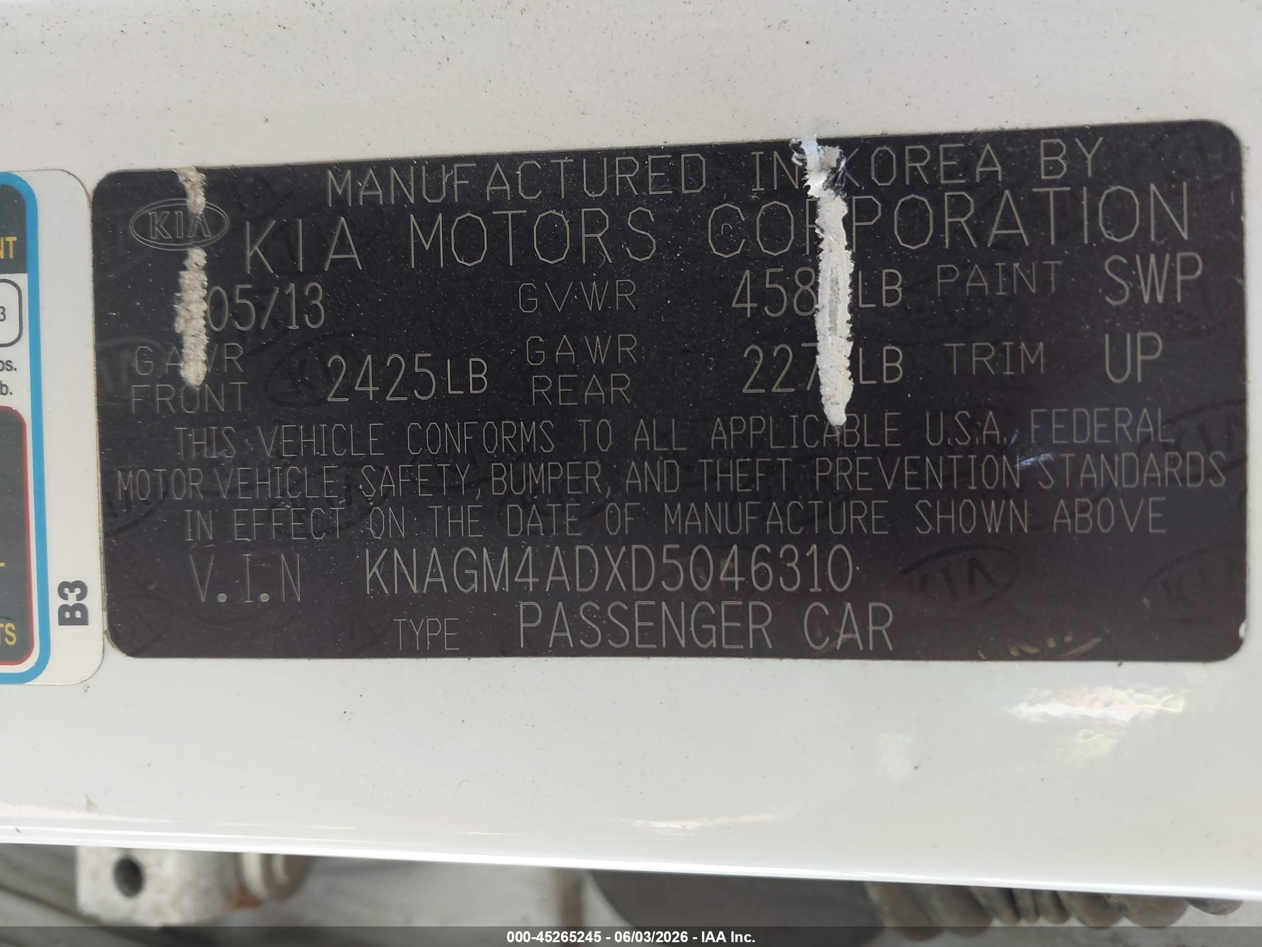 2013 Kia Optima Hybrid Lx White vin: KNAGM4ADXD5046310