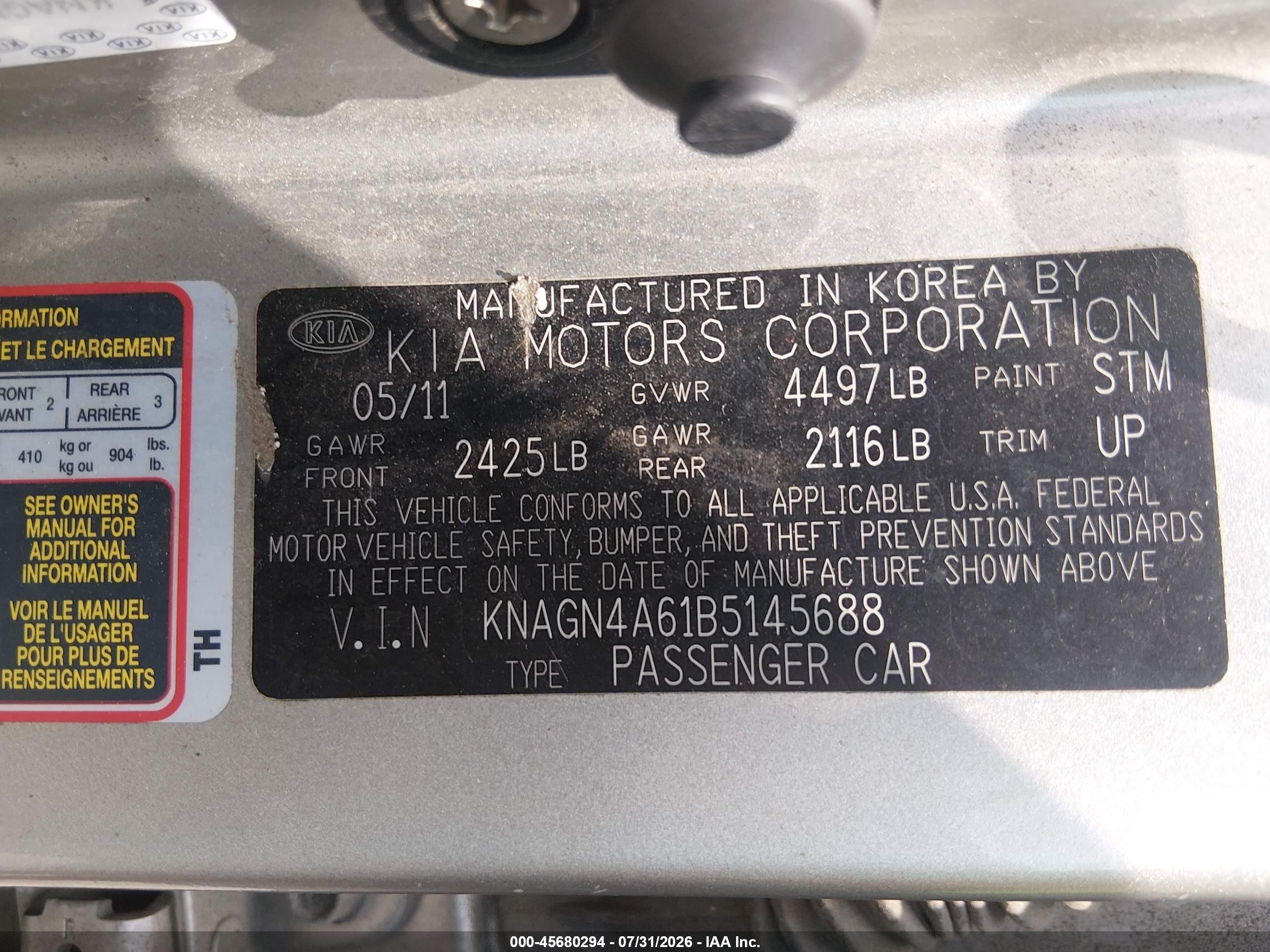 2011 Kia Optima Ex Turbo Silver vin: KNAGN4A61B5145688