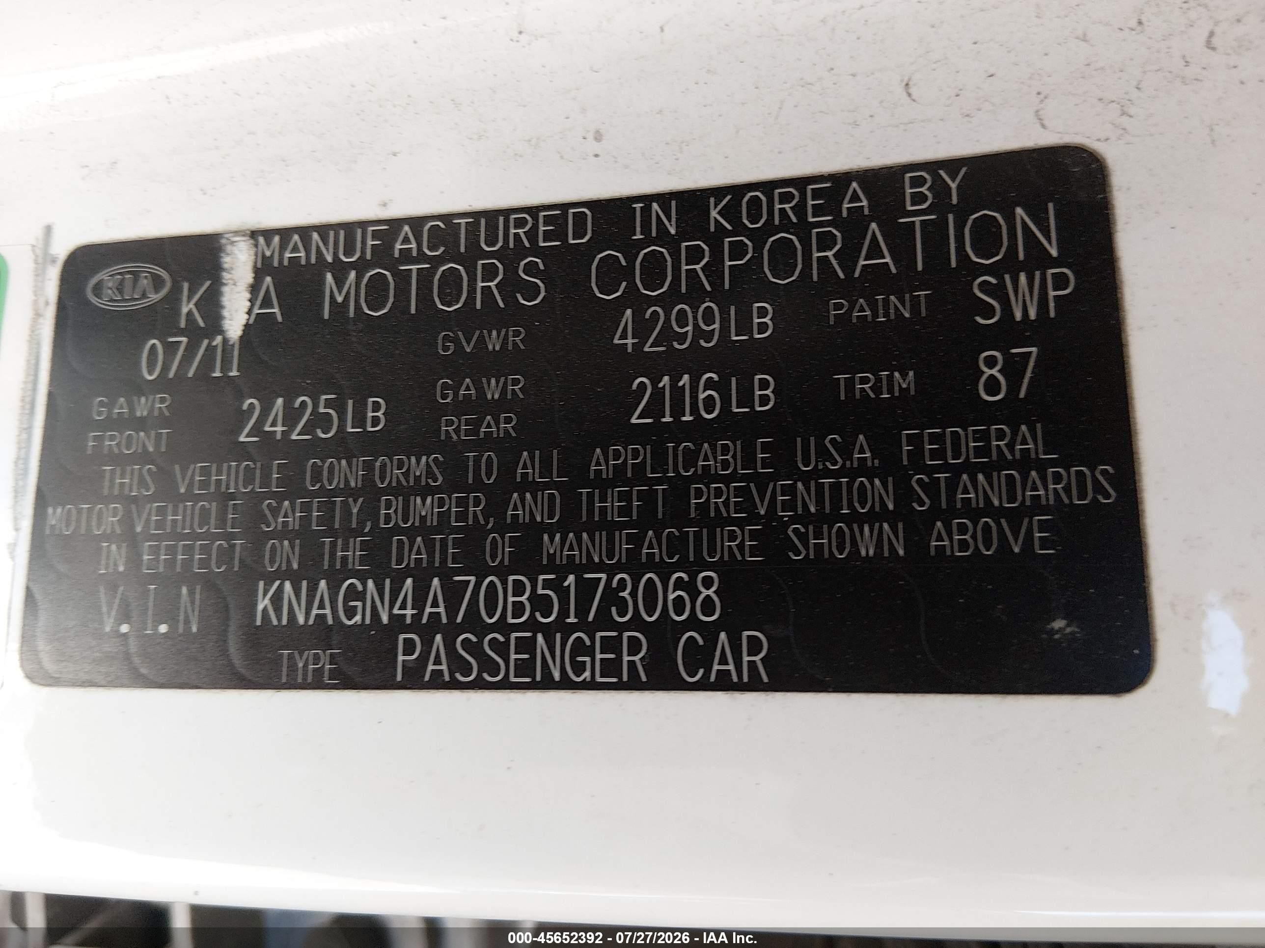 2011 Kia Optima Ex Белый vin: KNAGN4A70B5173068