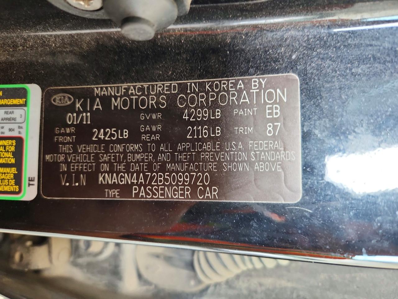 2011 Kia Optima Ex Black vin: KNAGN4A72B5099720