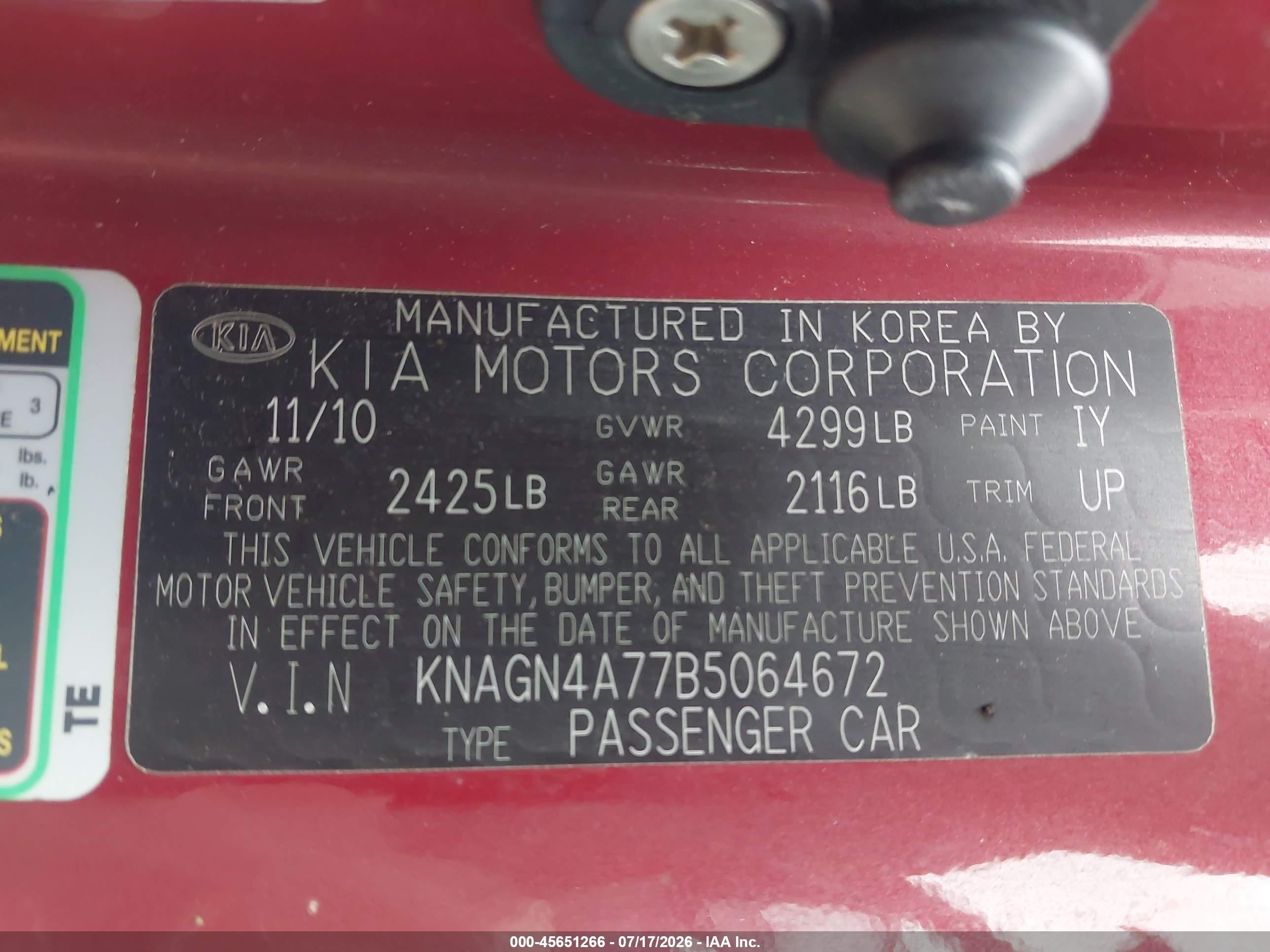 2011 Kia Optima Ex Red vin: KNAGN4A77B5064672