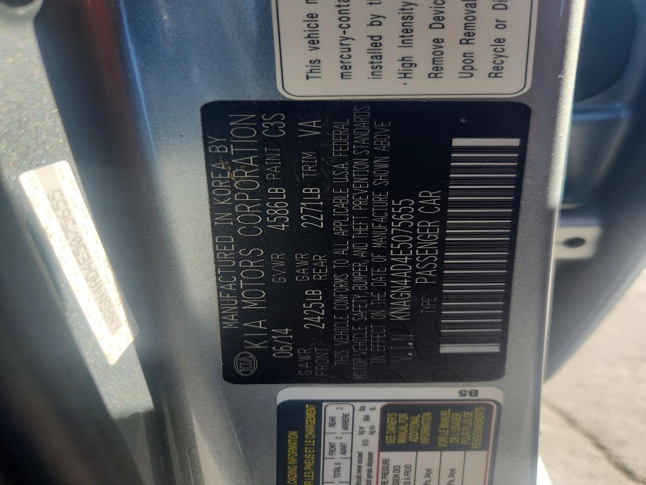 2014 Kia Optima Hybrid Silver vin: KNAGN4AD4E5075655