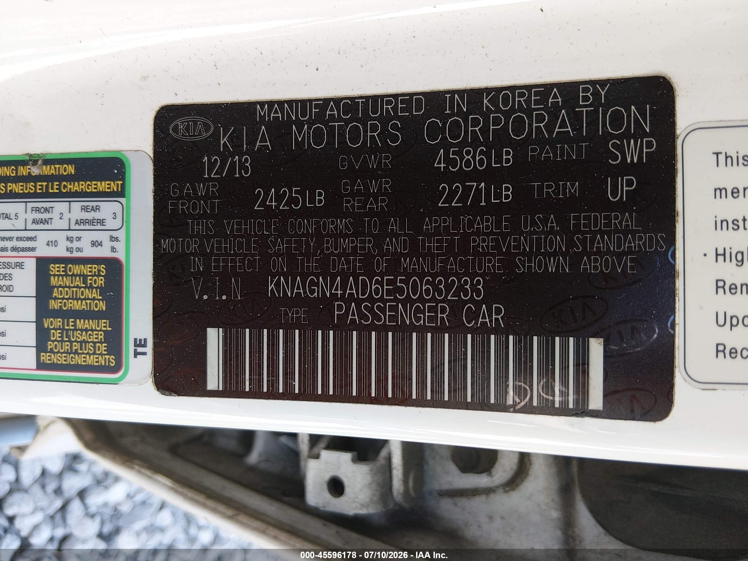 2014 Kia Optima Hybrid Ex White vin: KNAGN4AD6E5063233