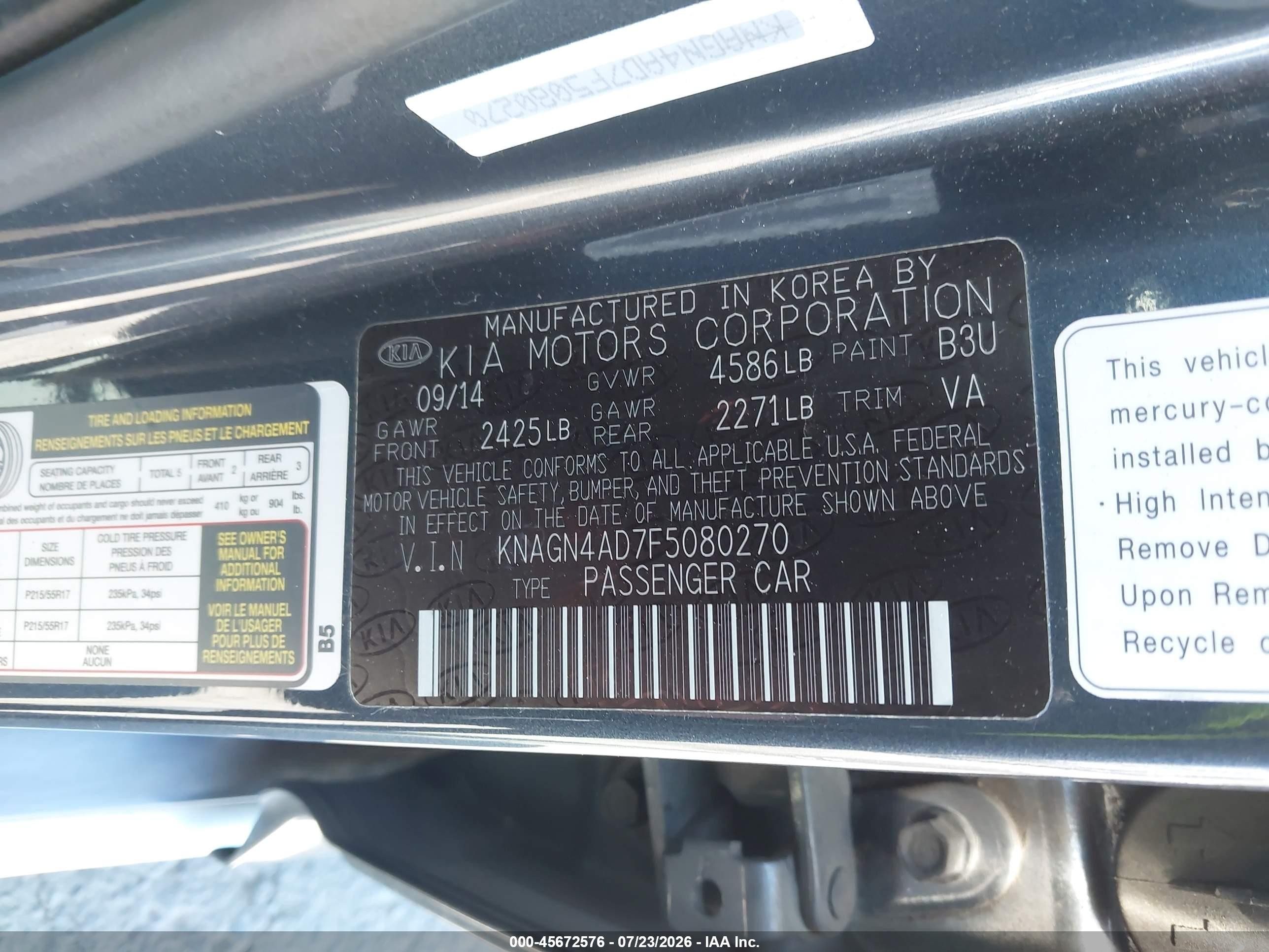 2015 Kia Optima Hybrid Ex Gray vin: KNAGN4AD7F5080270