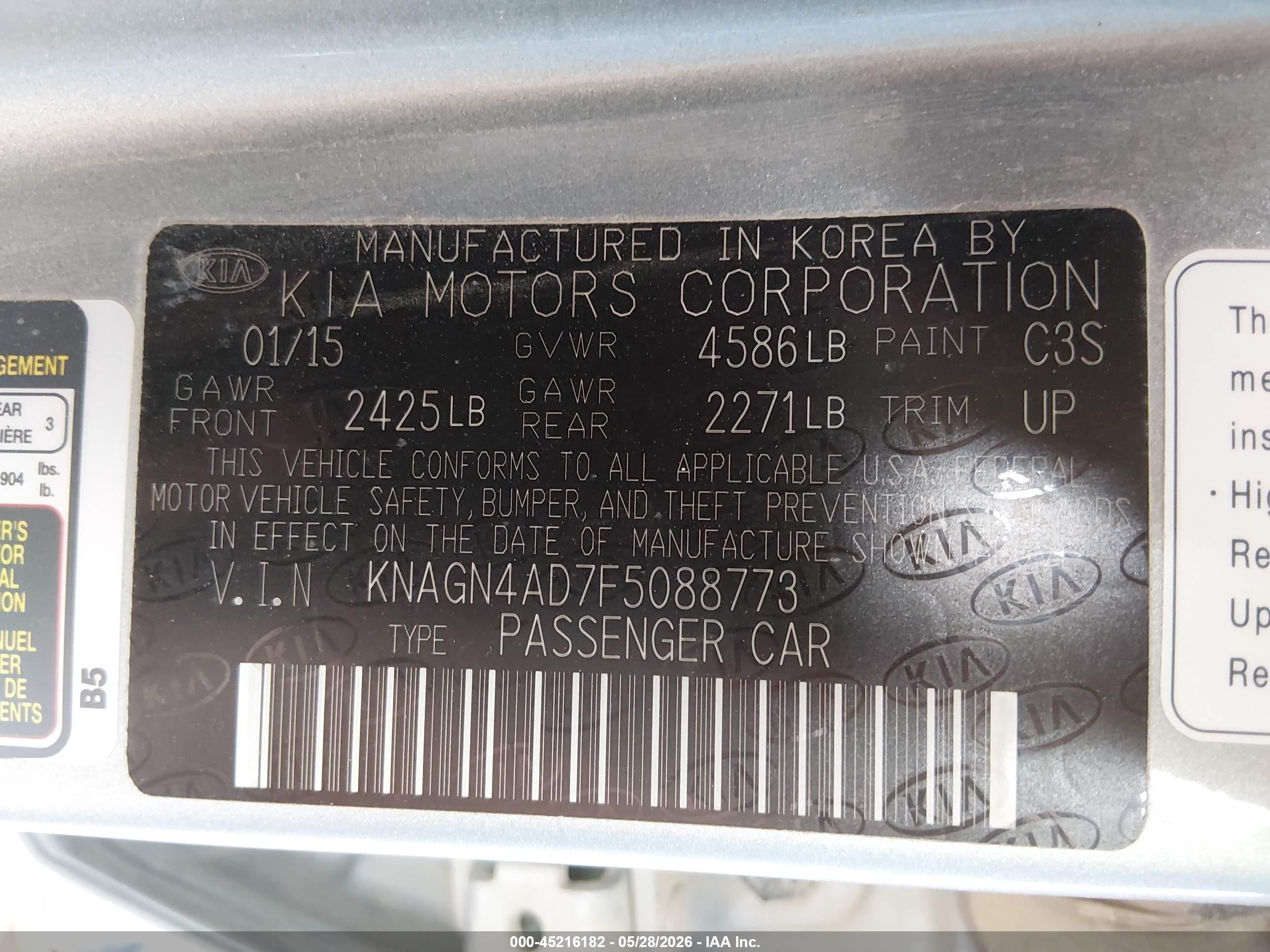 2015 Kia Optima Hybrid Ex Light Blue vin: KNAGN4AD7F5088773