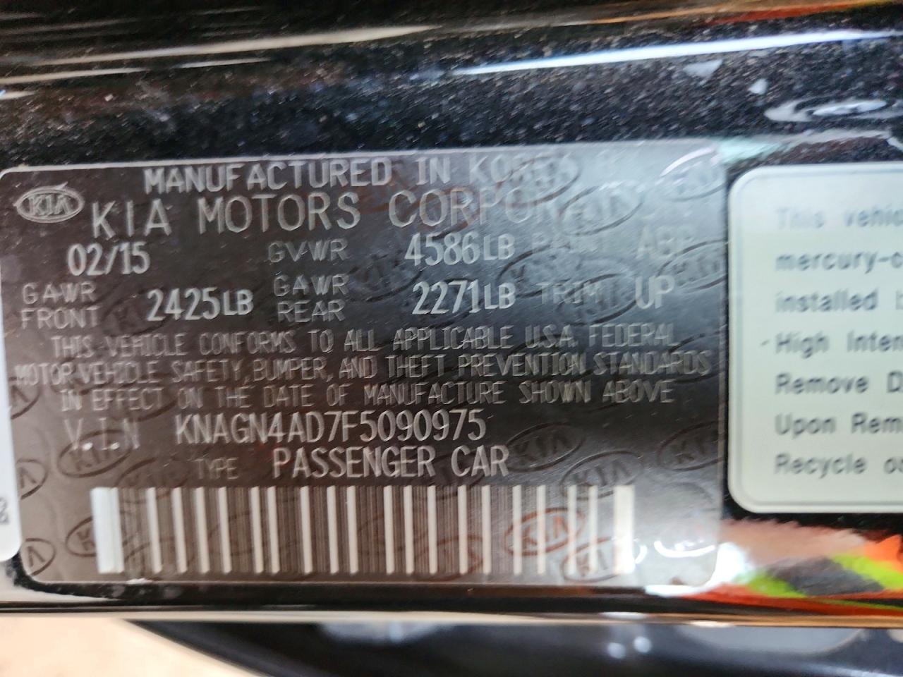 2015 Kia Optima Hybrid Black vin: KNAGN4AD7F5090975