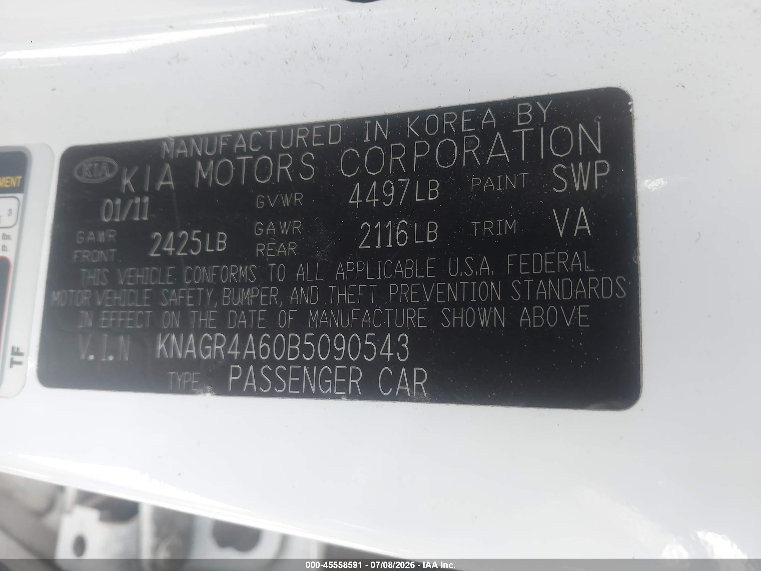 2011 Kia Optima Sx White vin: KNAGR4A60B5090543