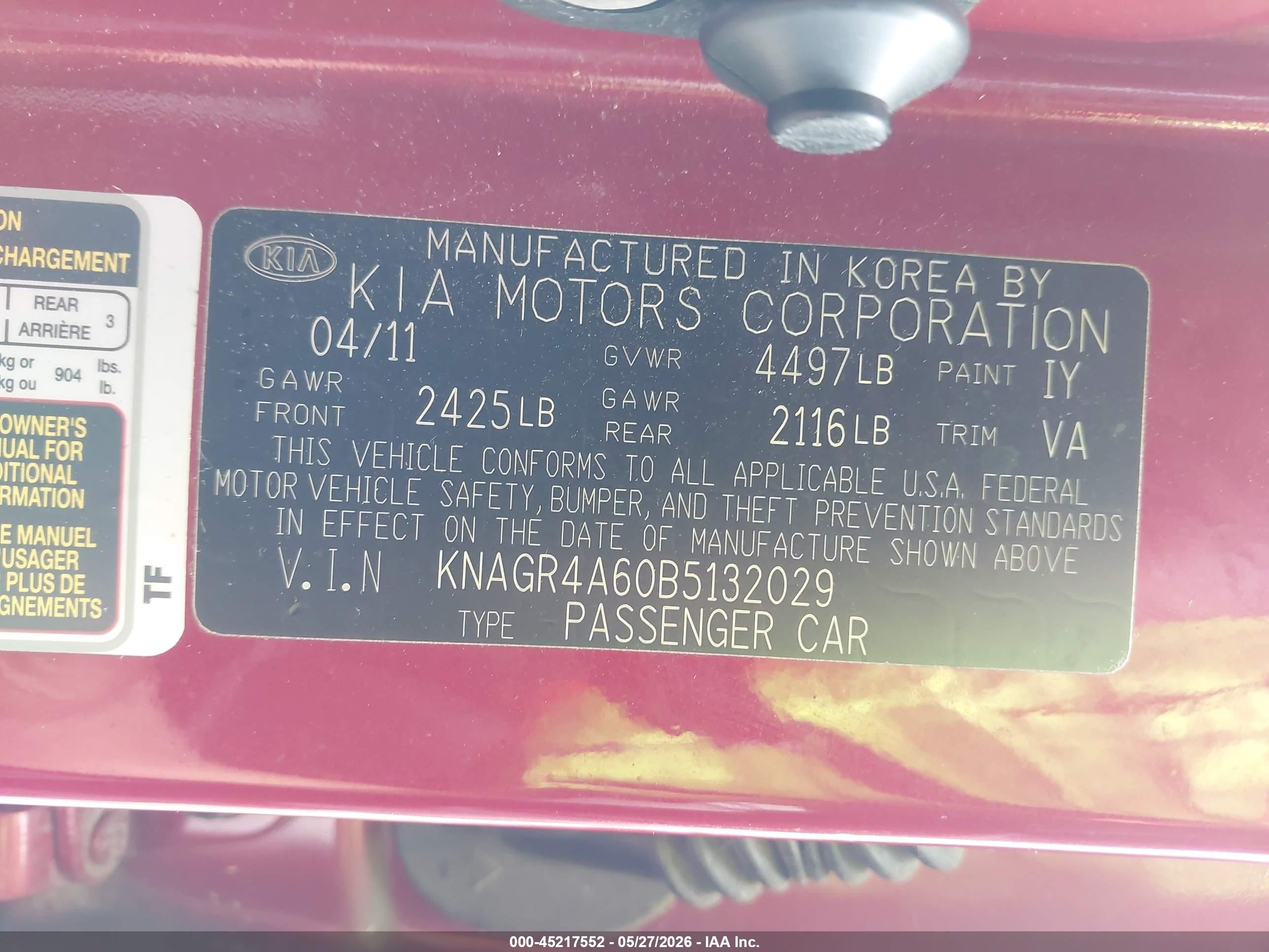 2011 Kia Optima Sx Red vin: KNAGR4A60B5132029