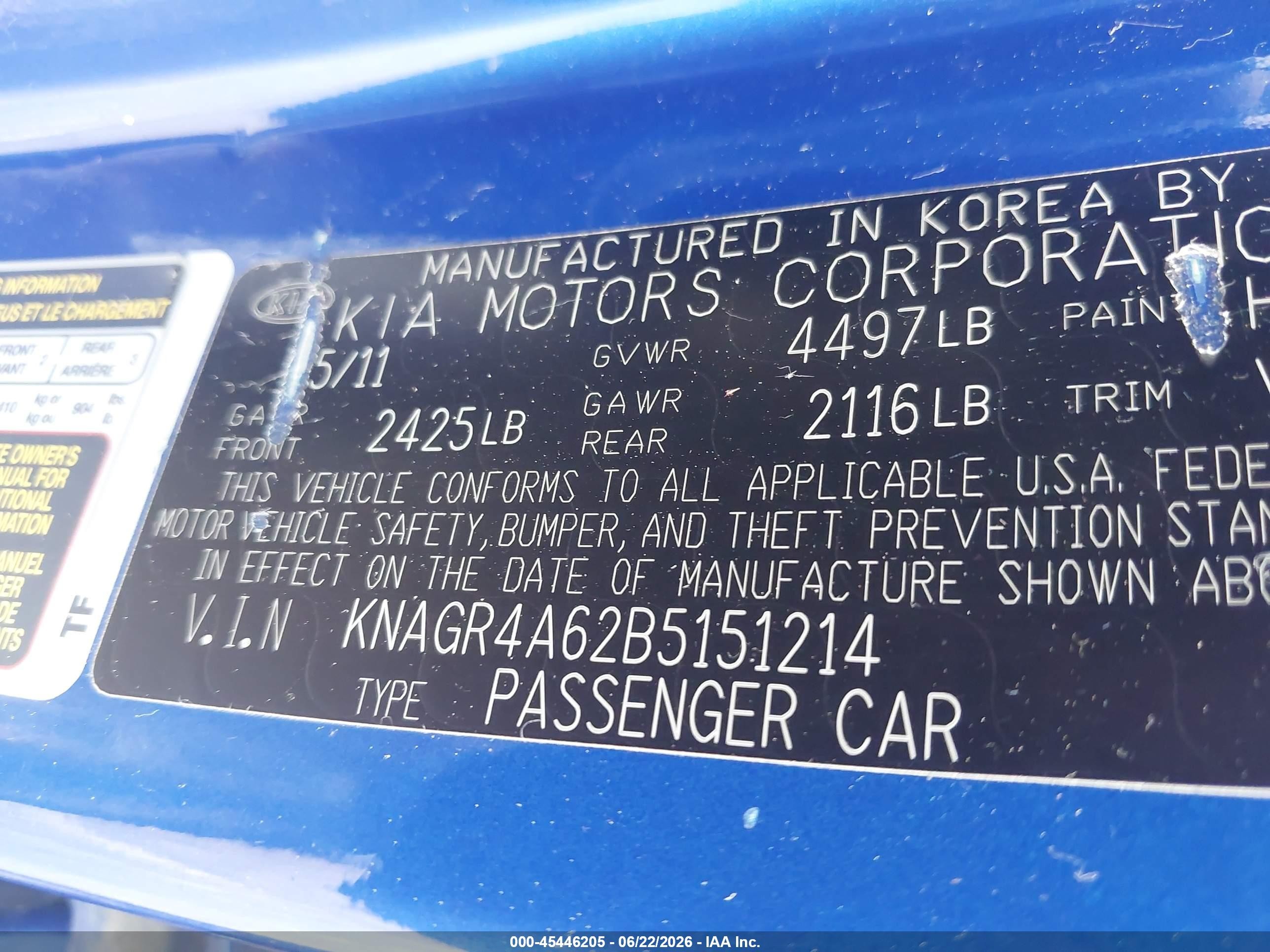 2011 Kia Optima Sx Blue vin: KNAGR4A62B5151214