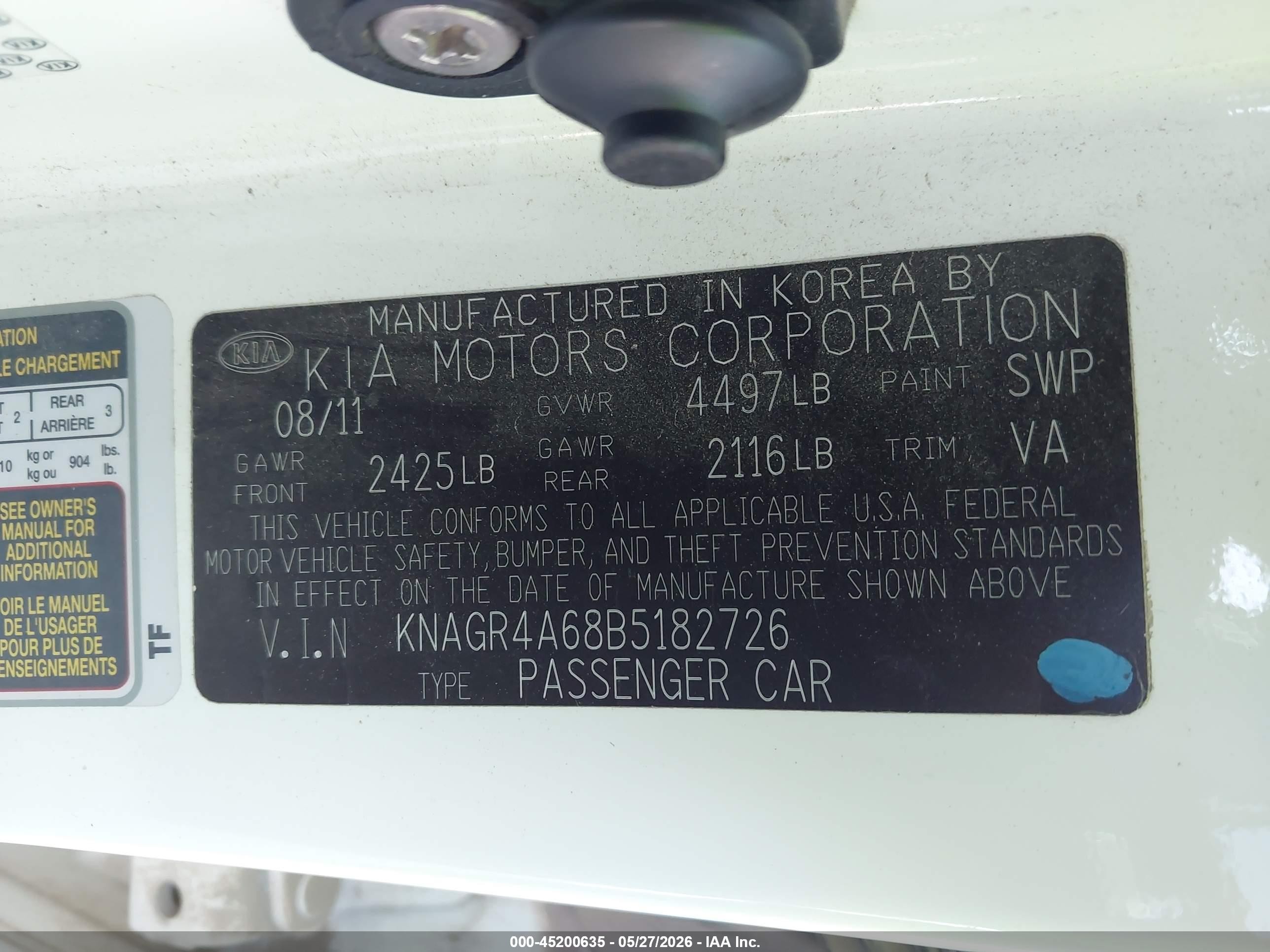 2011 Kia Optima Sx White vin: KNAGR4A68B5182726