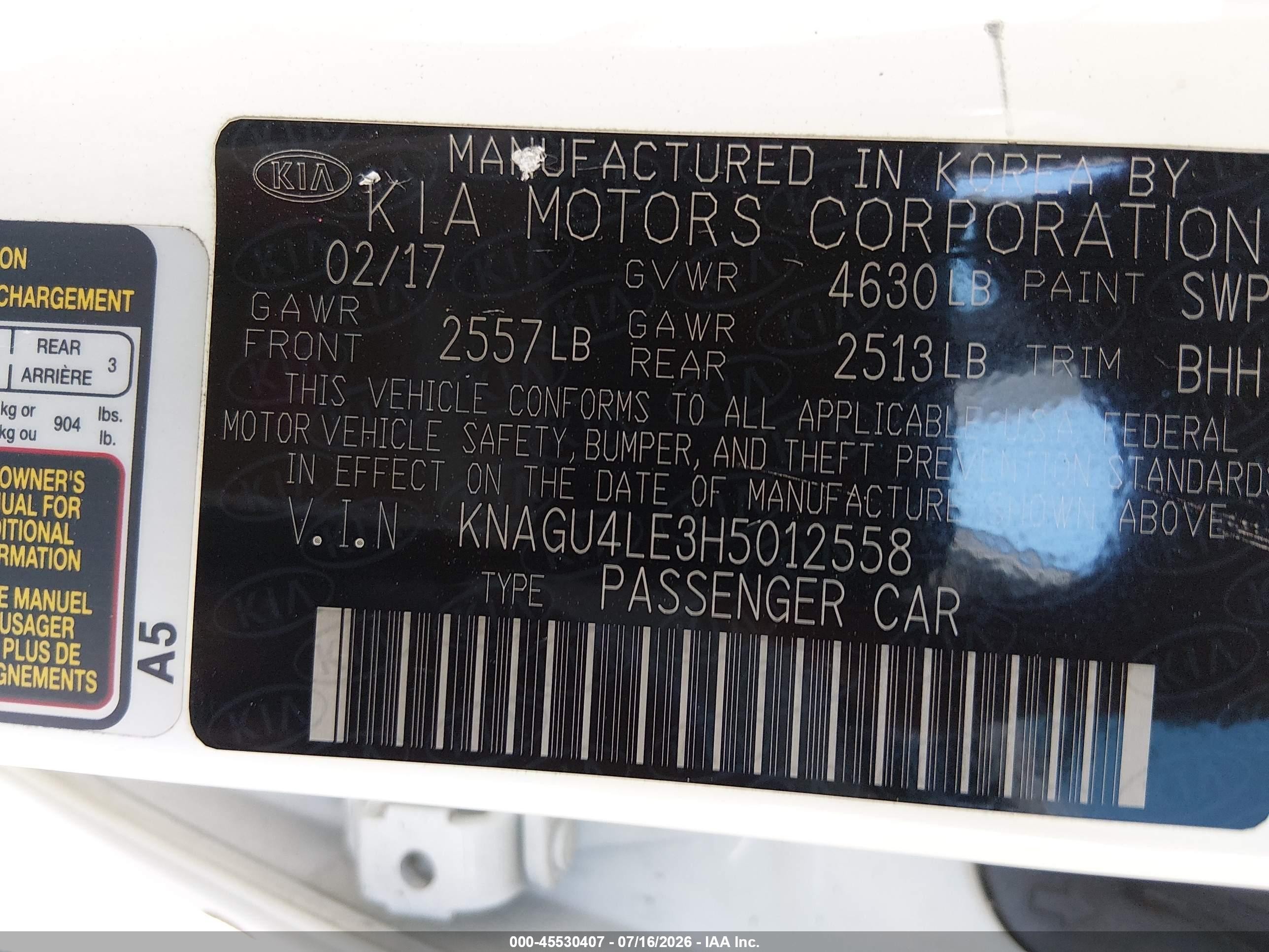 2017 Kia Optima Hybrid Ex White vin: KNAGU4LE3H5012558
