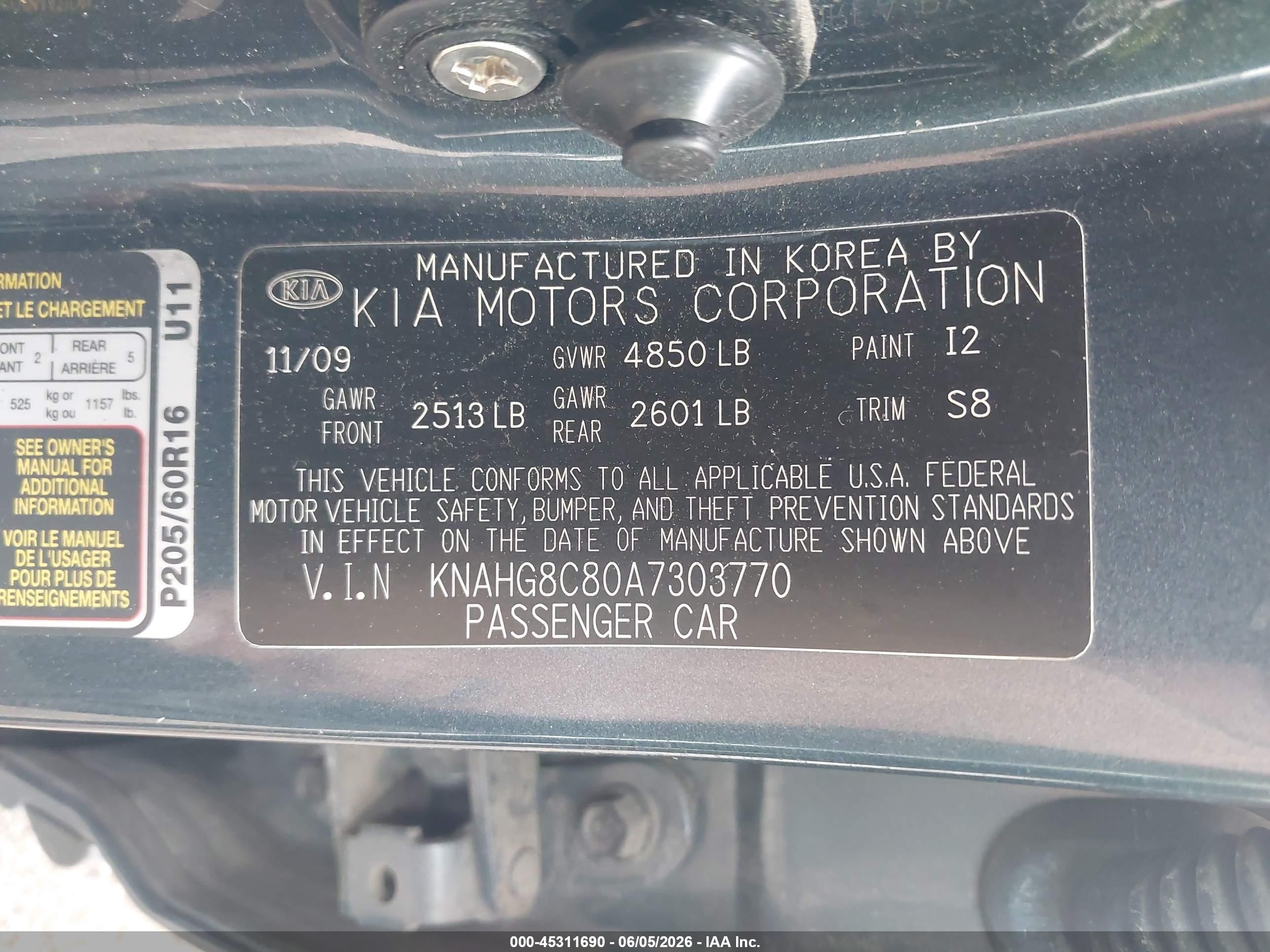 2010 Kia Rondo Lx Blue vin: KNAHG8C80A7303770