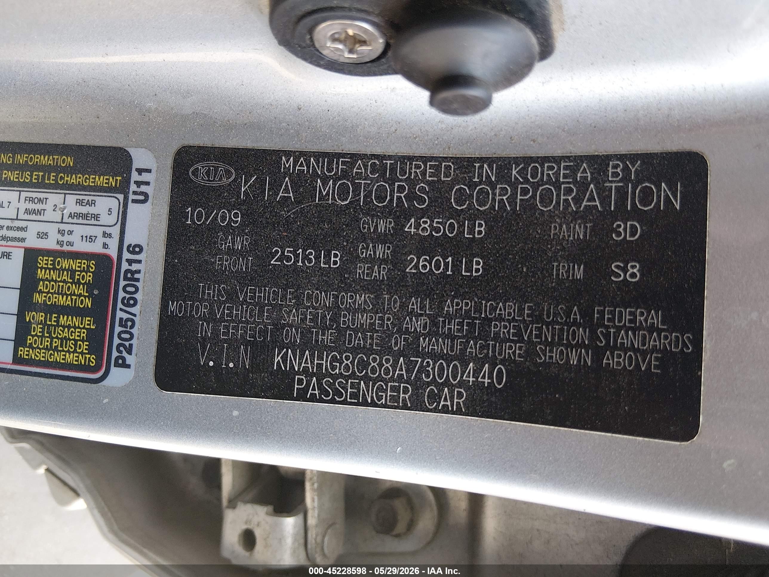 2010 Kia Rondo Lx Light Blue vin: KNAHG8C88A7300440