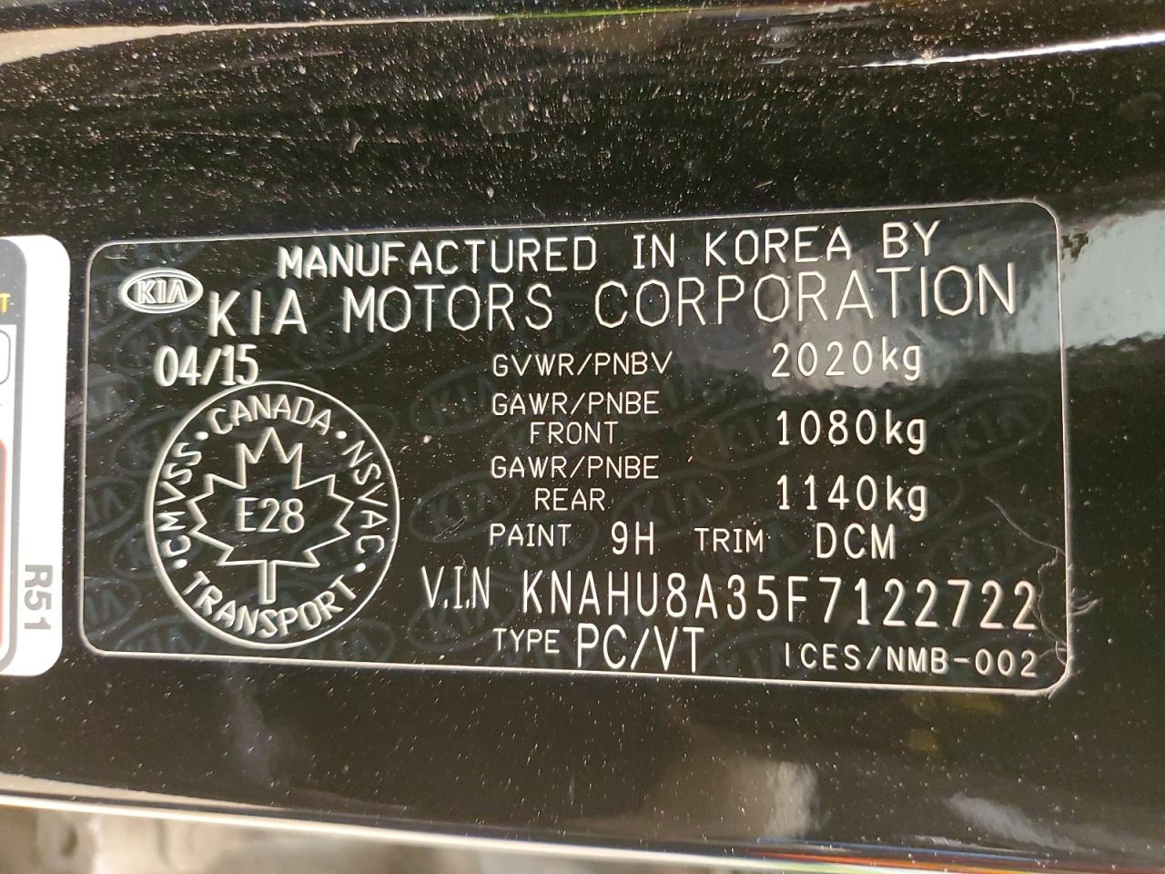 2015 Kia Rondo Black vin: KNAHU8A35F7122722