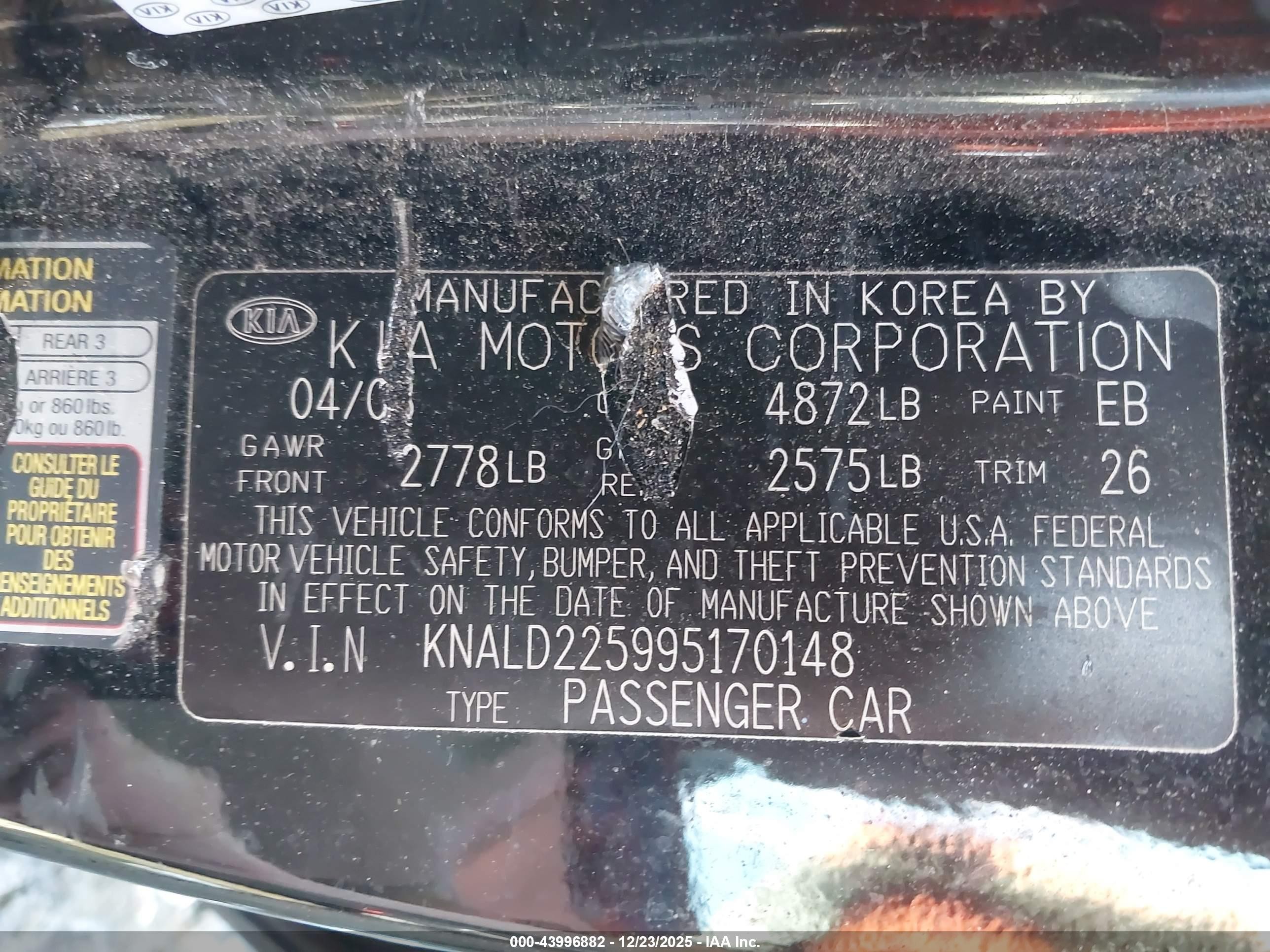 2009 Kia Amanti   Black vin: KNALD225995170148
