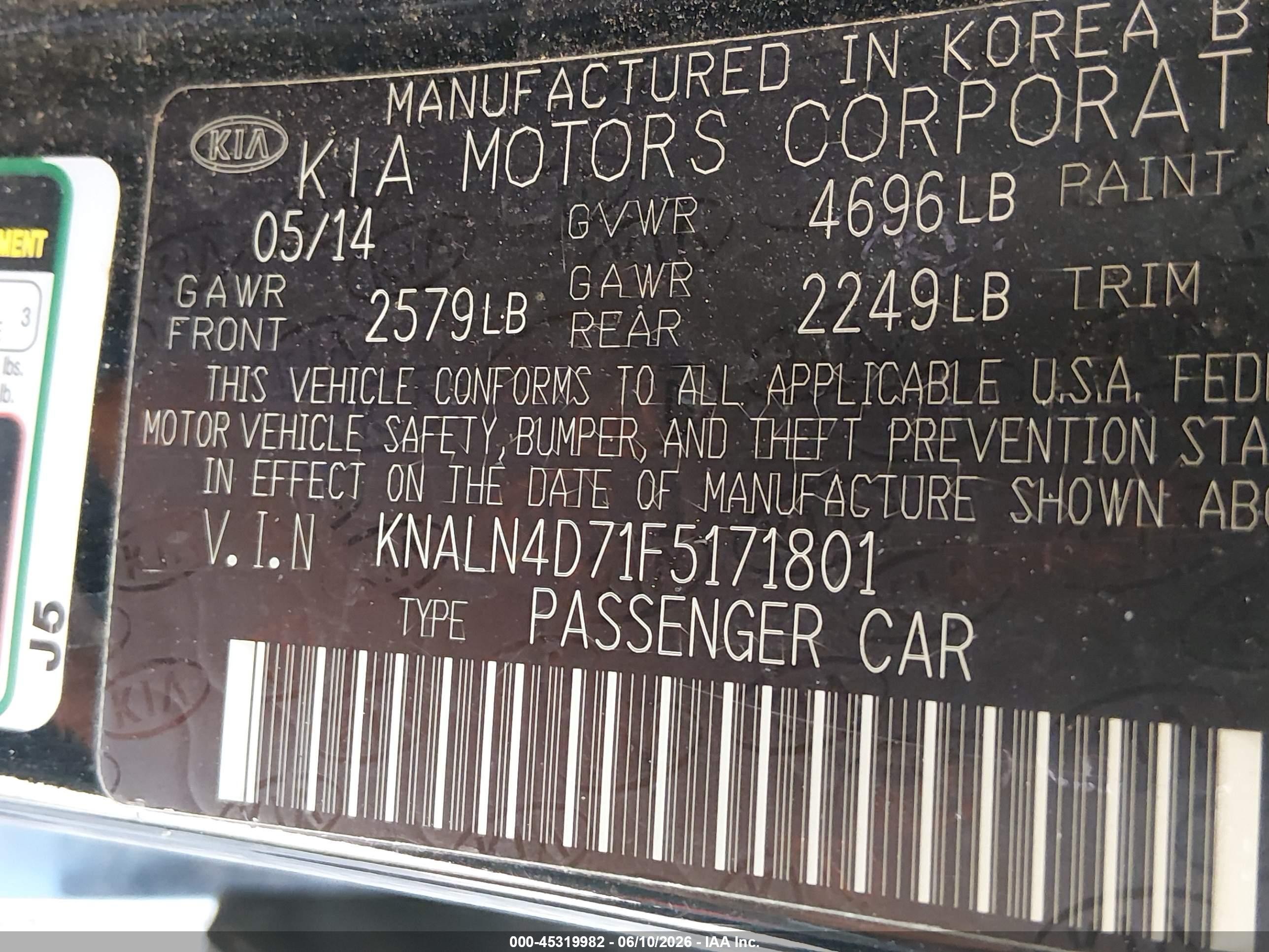 2015 Kia Cadenza Premium Black vin: KNALN4D71F5171801