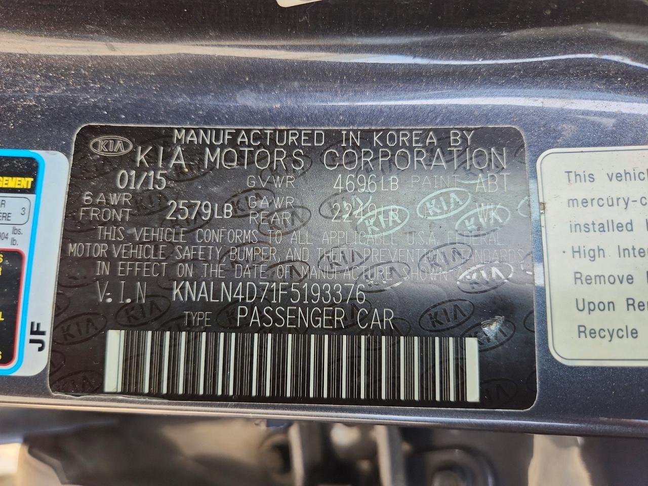 2015 Kia Cadenza Limited Gray vin: KNALN4D71F5193376