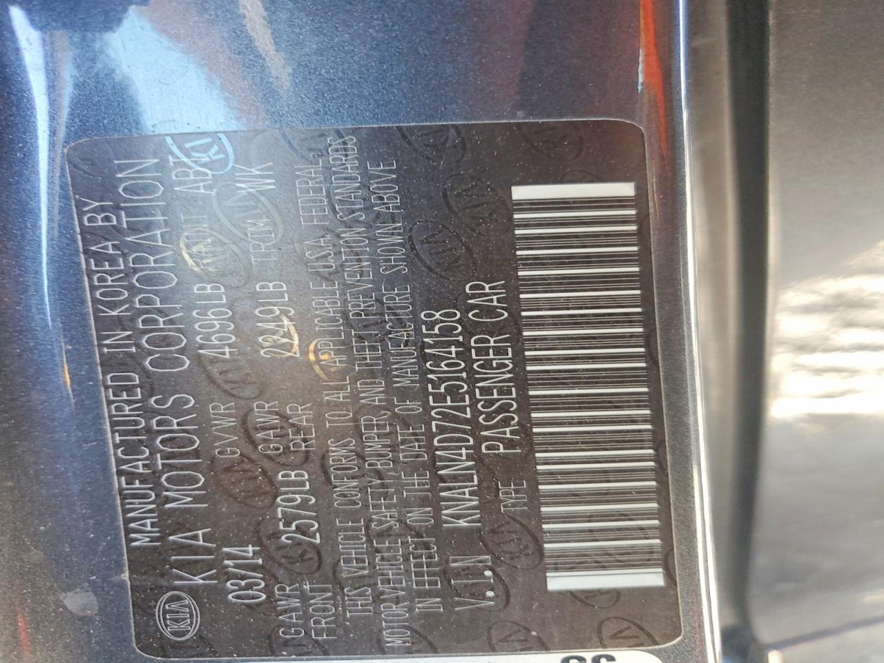 2014 Kia Cadenza Premium Charcoal vin: KNALN4D72E5164158