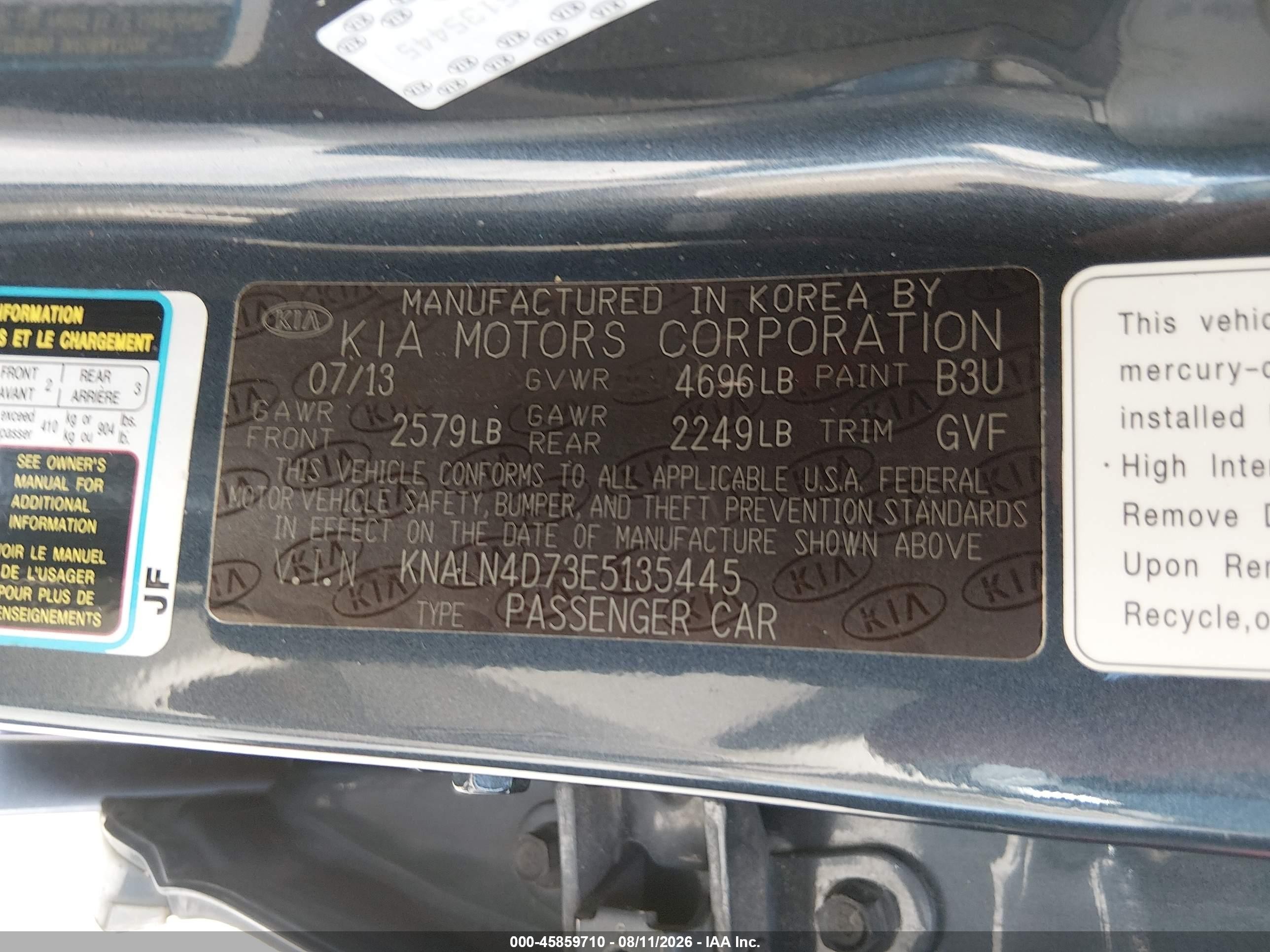 2014 Kia Cadenza Premium Blue vin: KNALN4D73E5135445
