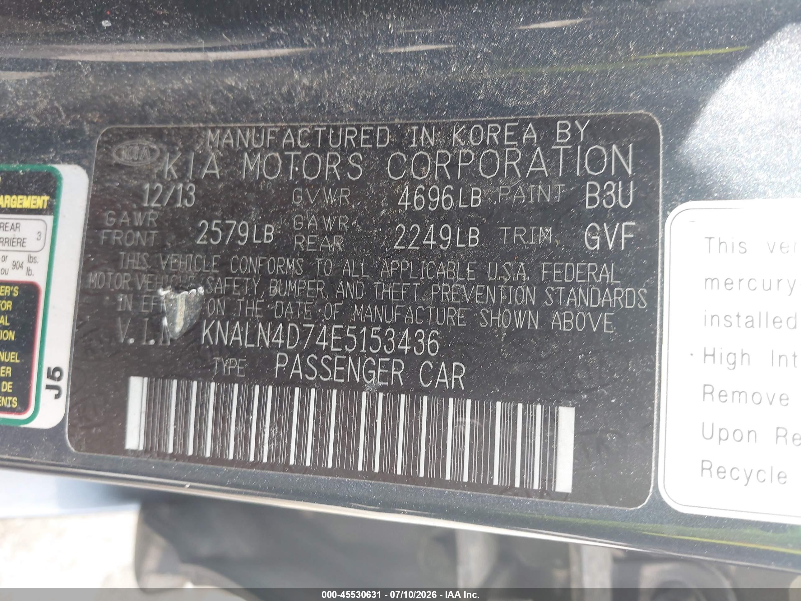 2014 Kia Cadenza Premium Blue vin: KNALN4D74E5153436