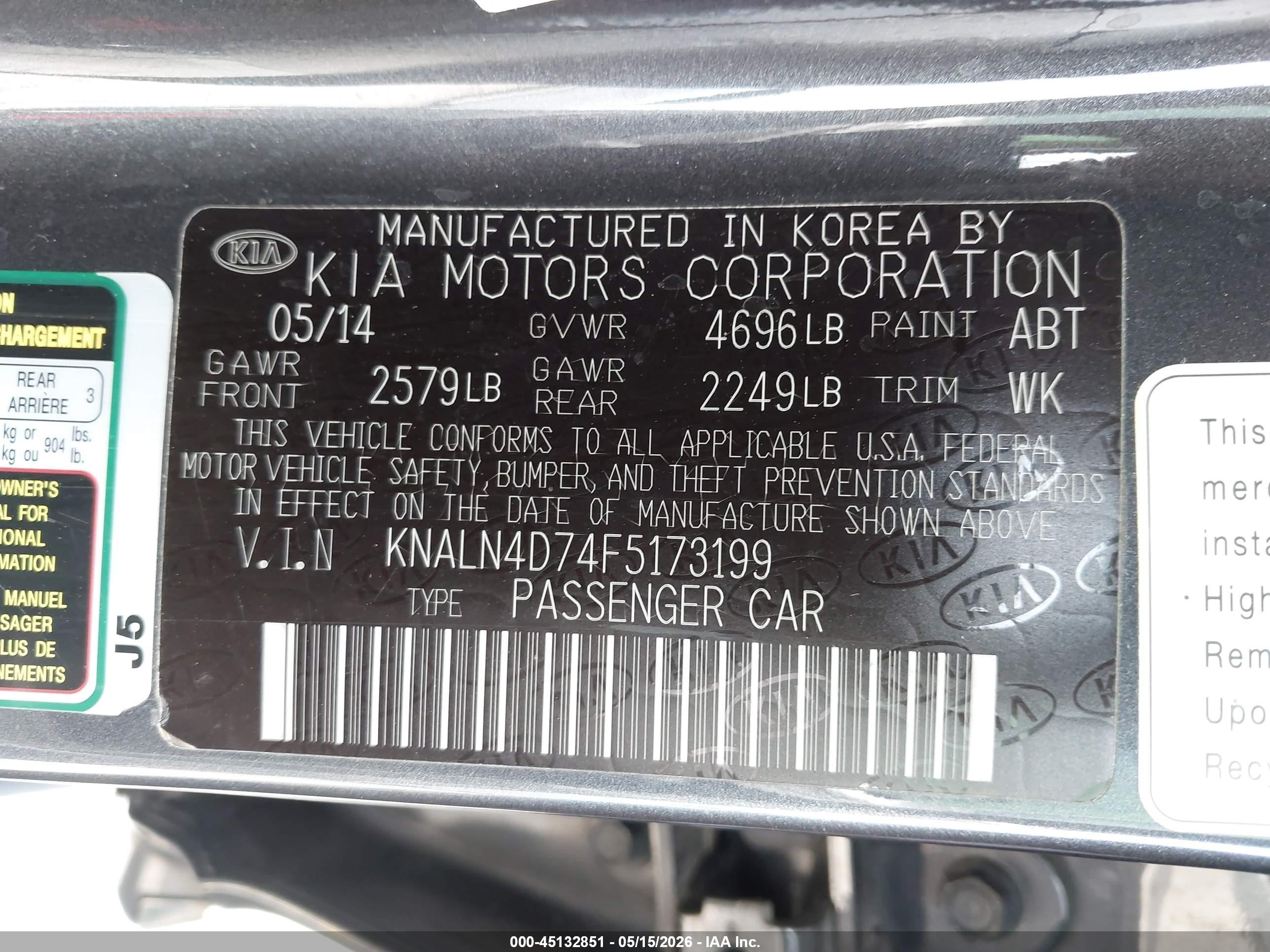 2015 Kia Cadenza Premium Gray vin: KNALN4D74F5173199