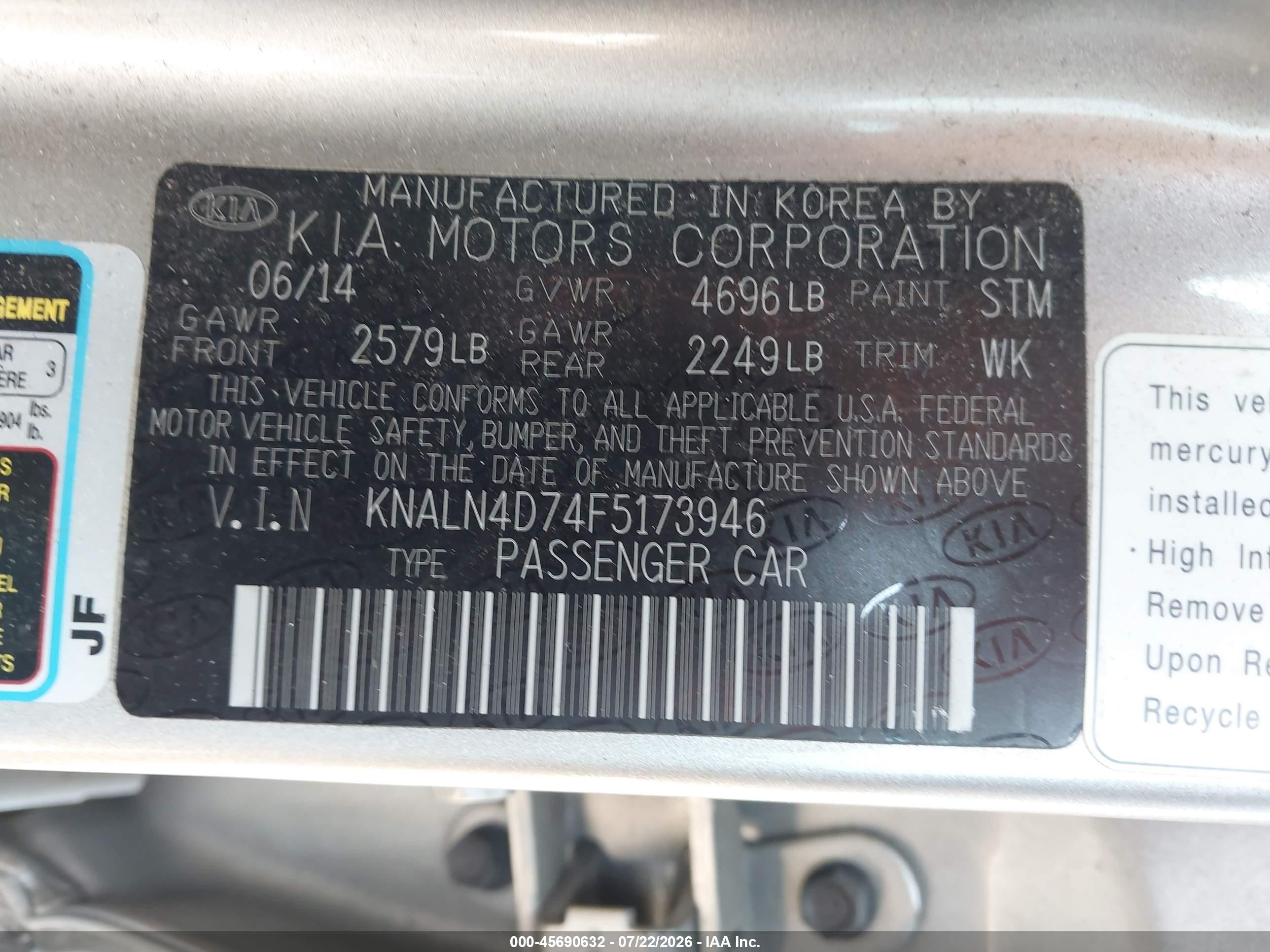 2015 Kia Cadenza Premium Silver vin: KNALN4D74F5173946