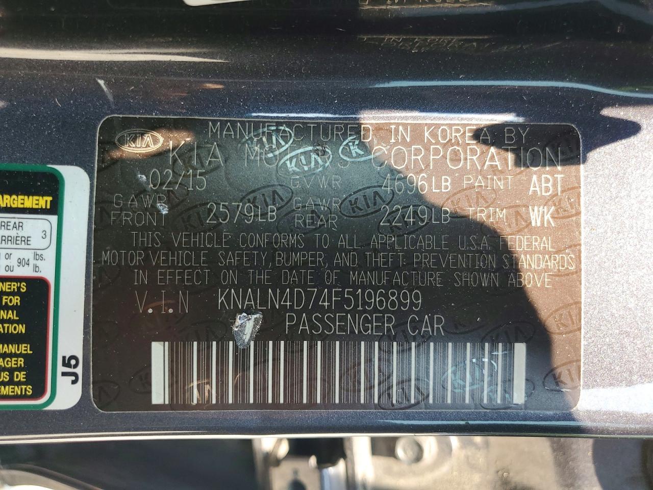 2015 Kia Cadenza Premium Gray vin: KNALN4D74F5196899