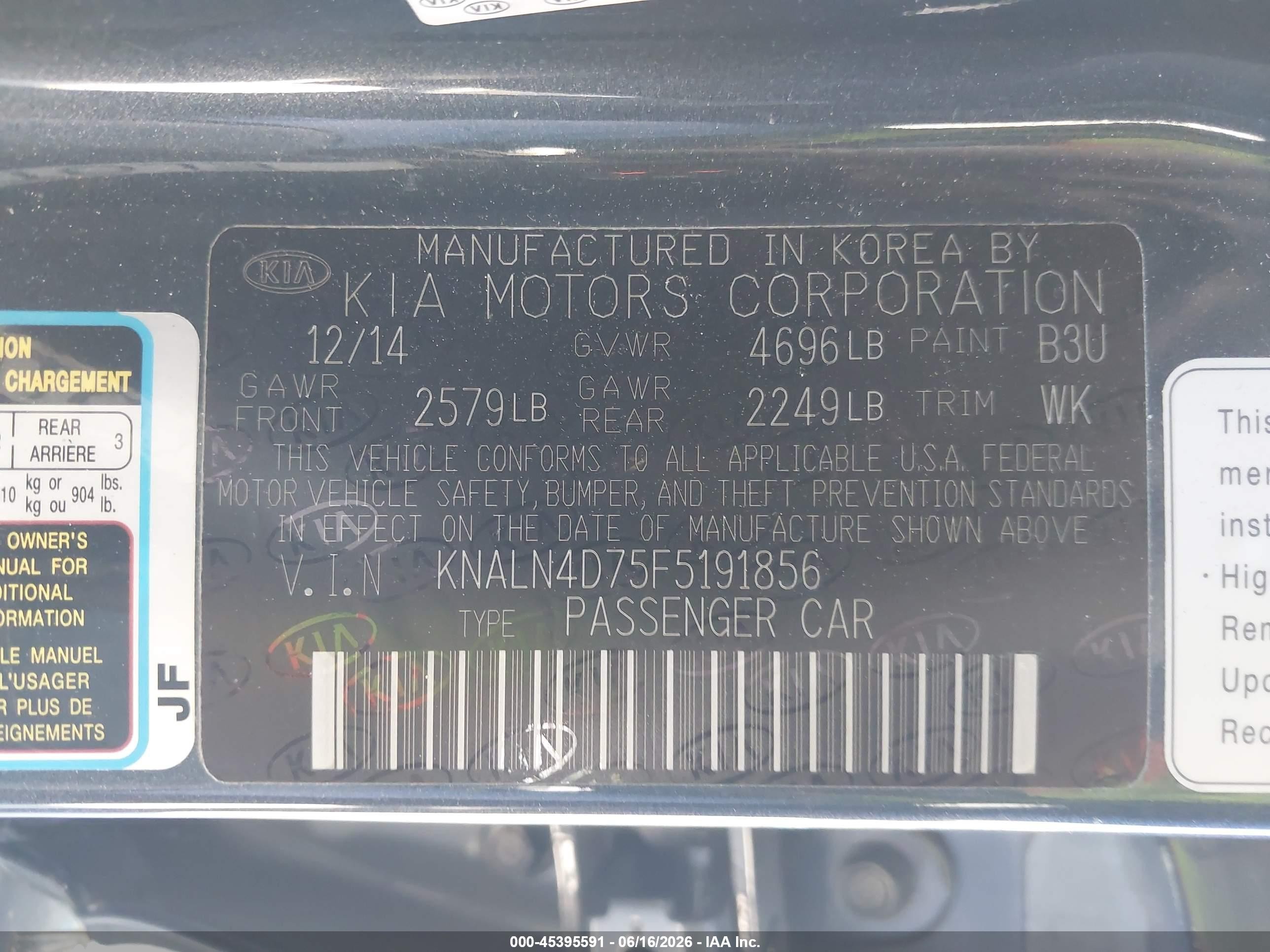 2015 Kia Cadenza Limited Gray vin: KNALN4D75F5191856