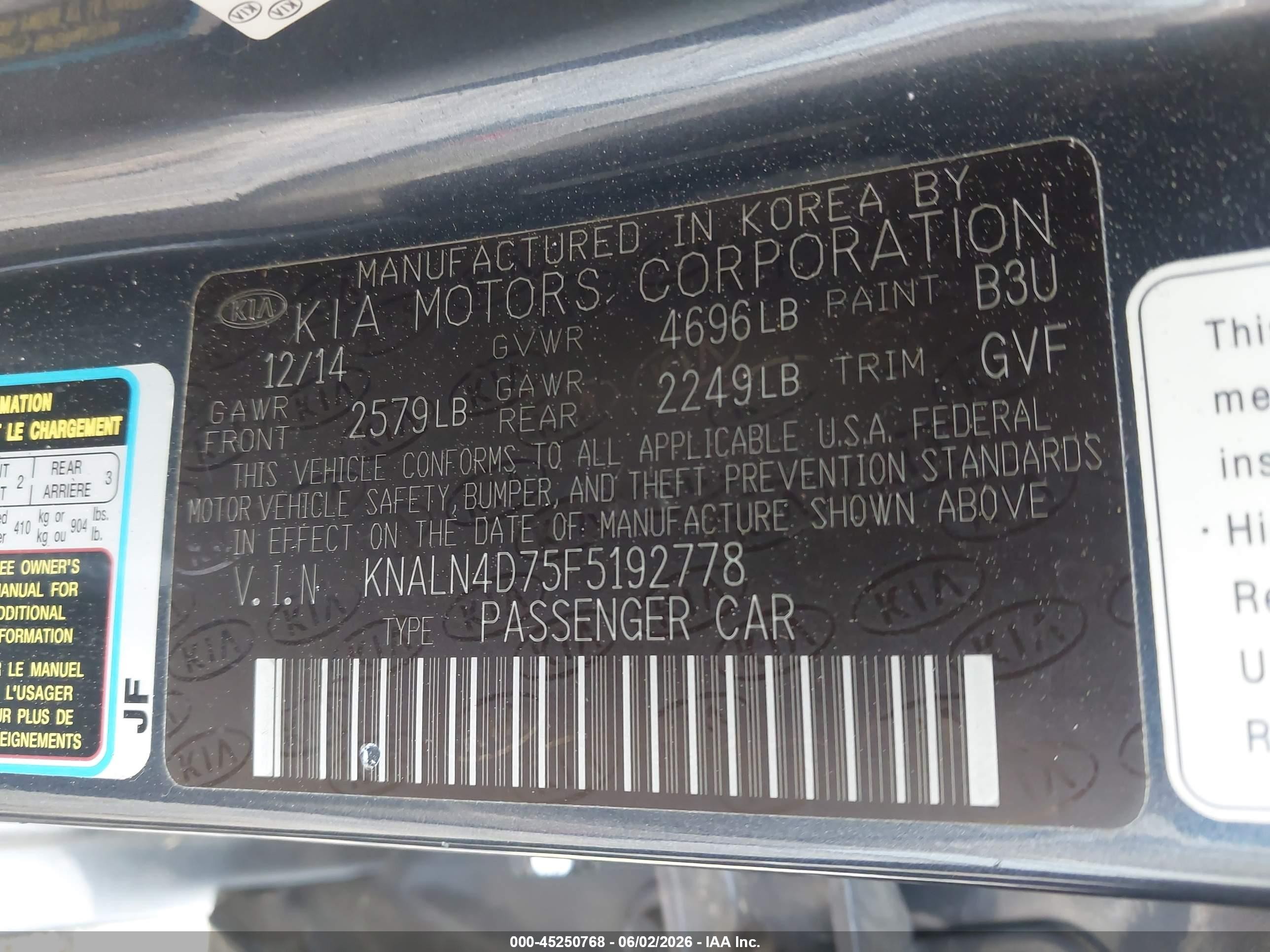 2015 Kia Cadenza Premium Light Blue vin: KNALN4D75F5192778