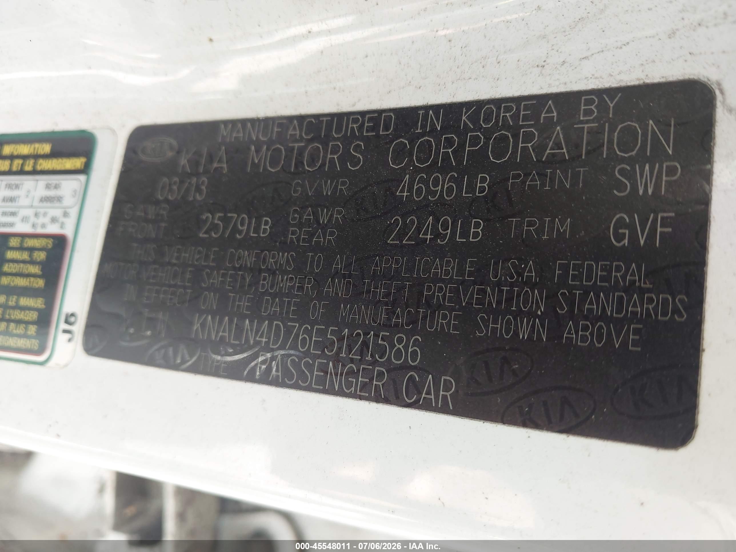 2014 Kia Cadenza Premium White vin: KNALN4D76E5121586