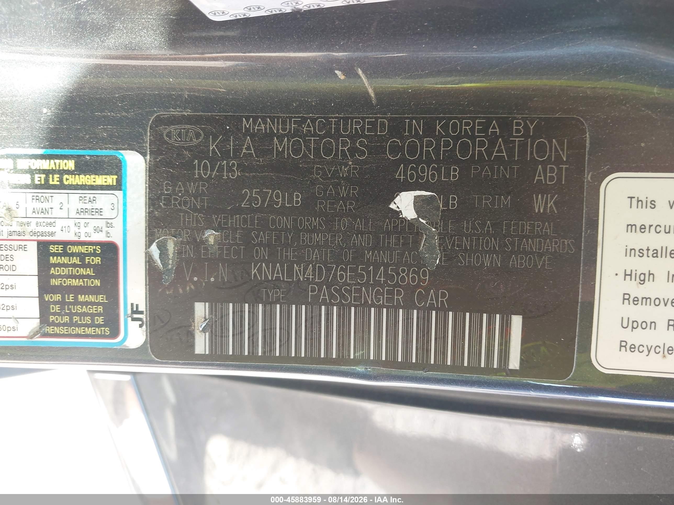 2014 Kia Cadenza Limited Gray vin: KNALN4D76E5145869