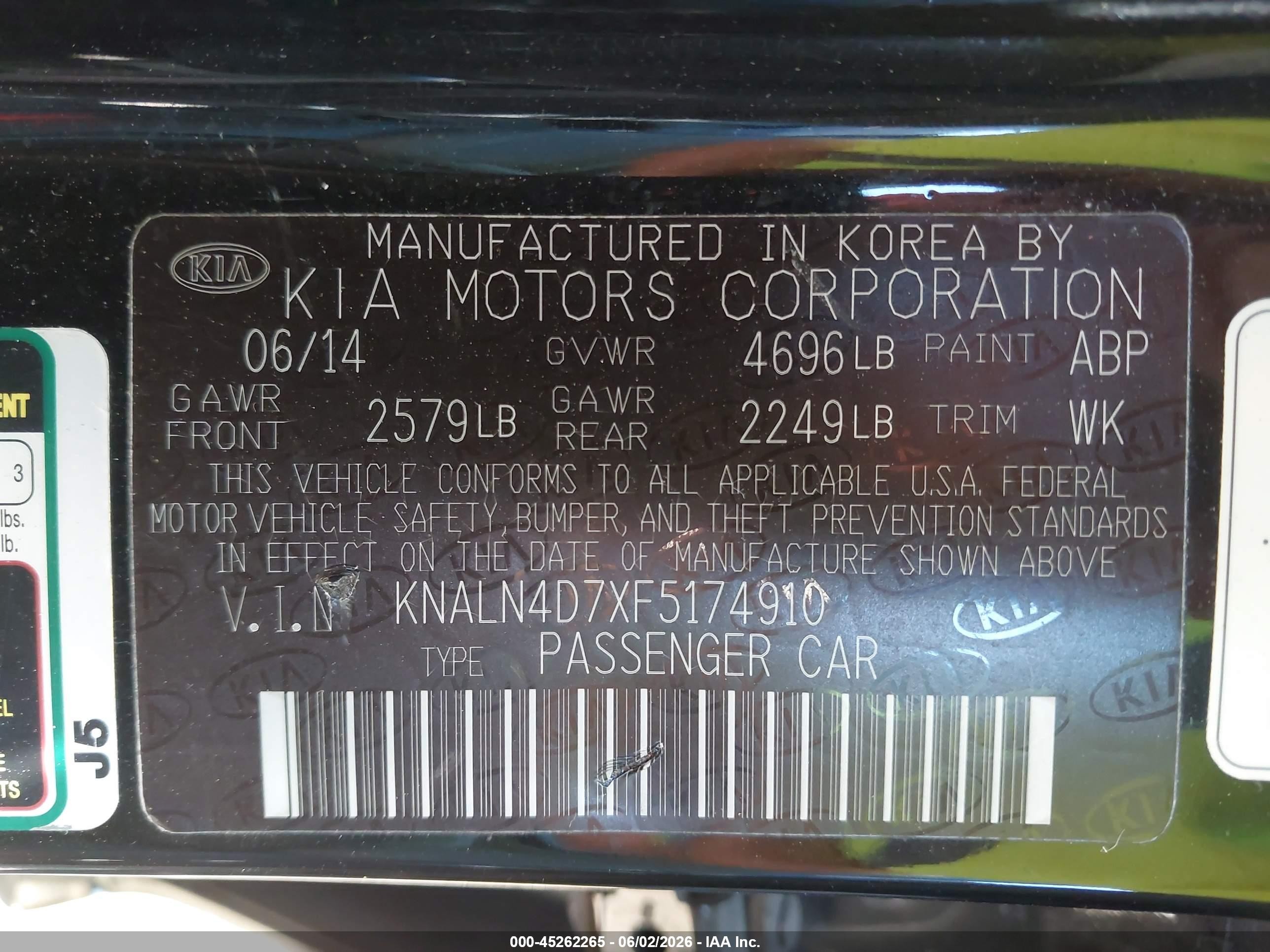 2015 Kia Cadenza Premium Black vin: KNALN4D7XF5174910