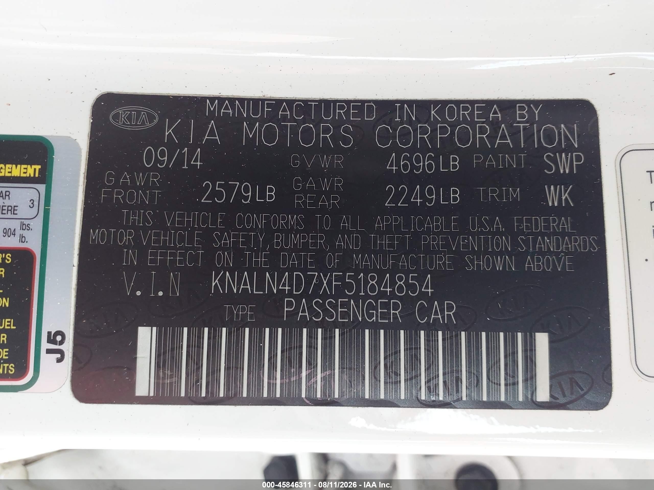 2015 Kia Cadenza Premium White vin: KNALN4D7XF5184854