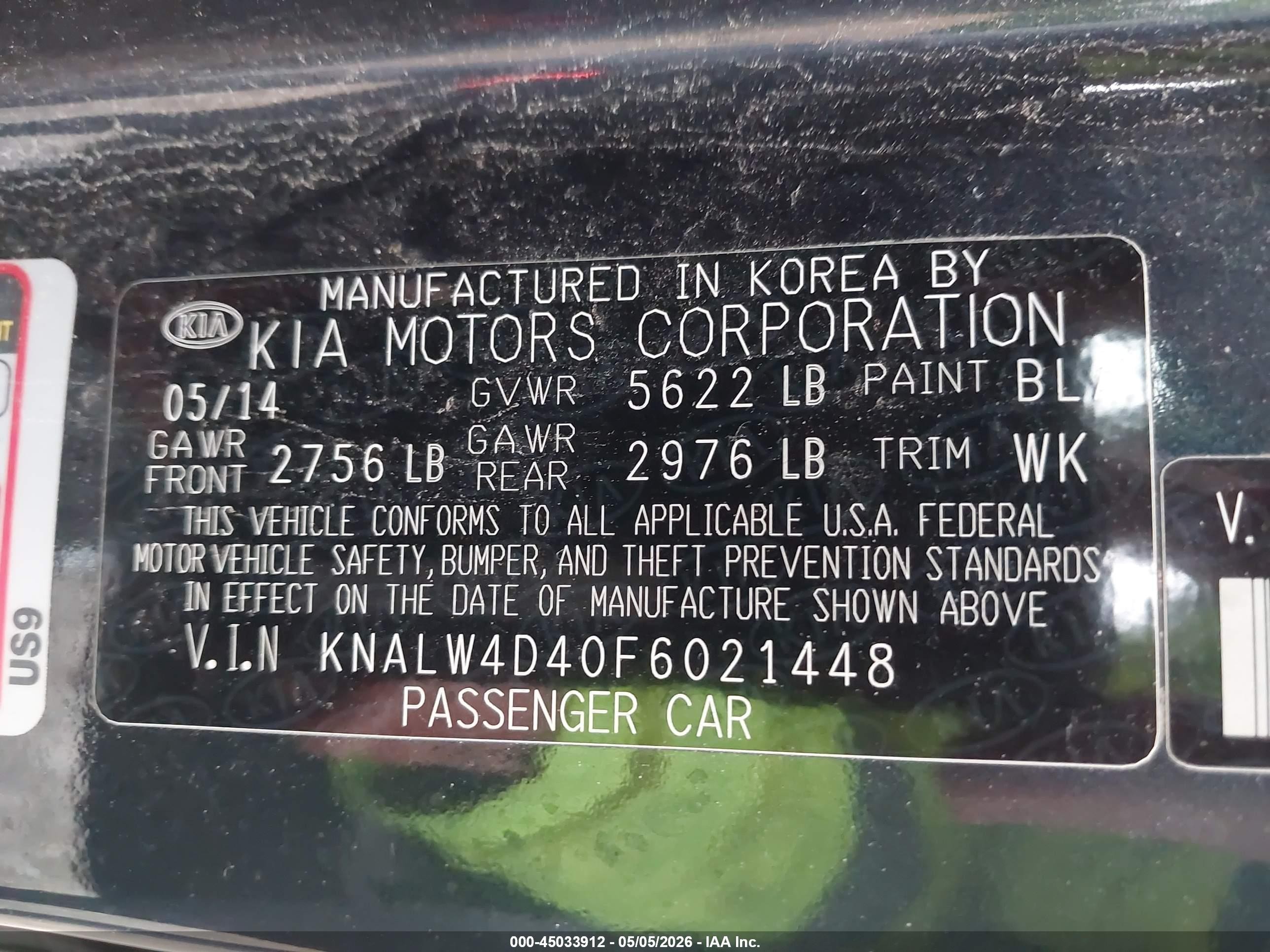 2015 Kia K900 Luxury Green vin: KNALW4D40F6021448