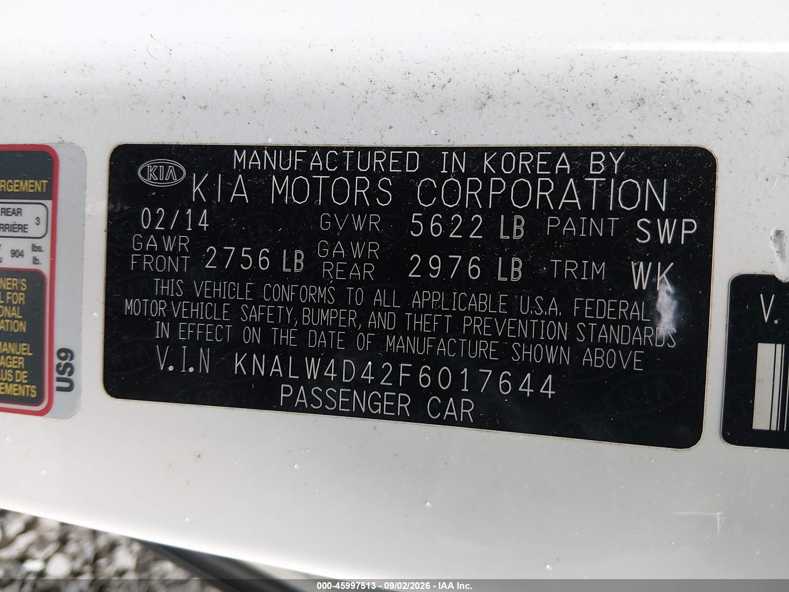 2015 Kia K900 Luxury White vin: KNALW4D42F6017644