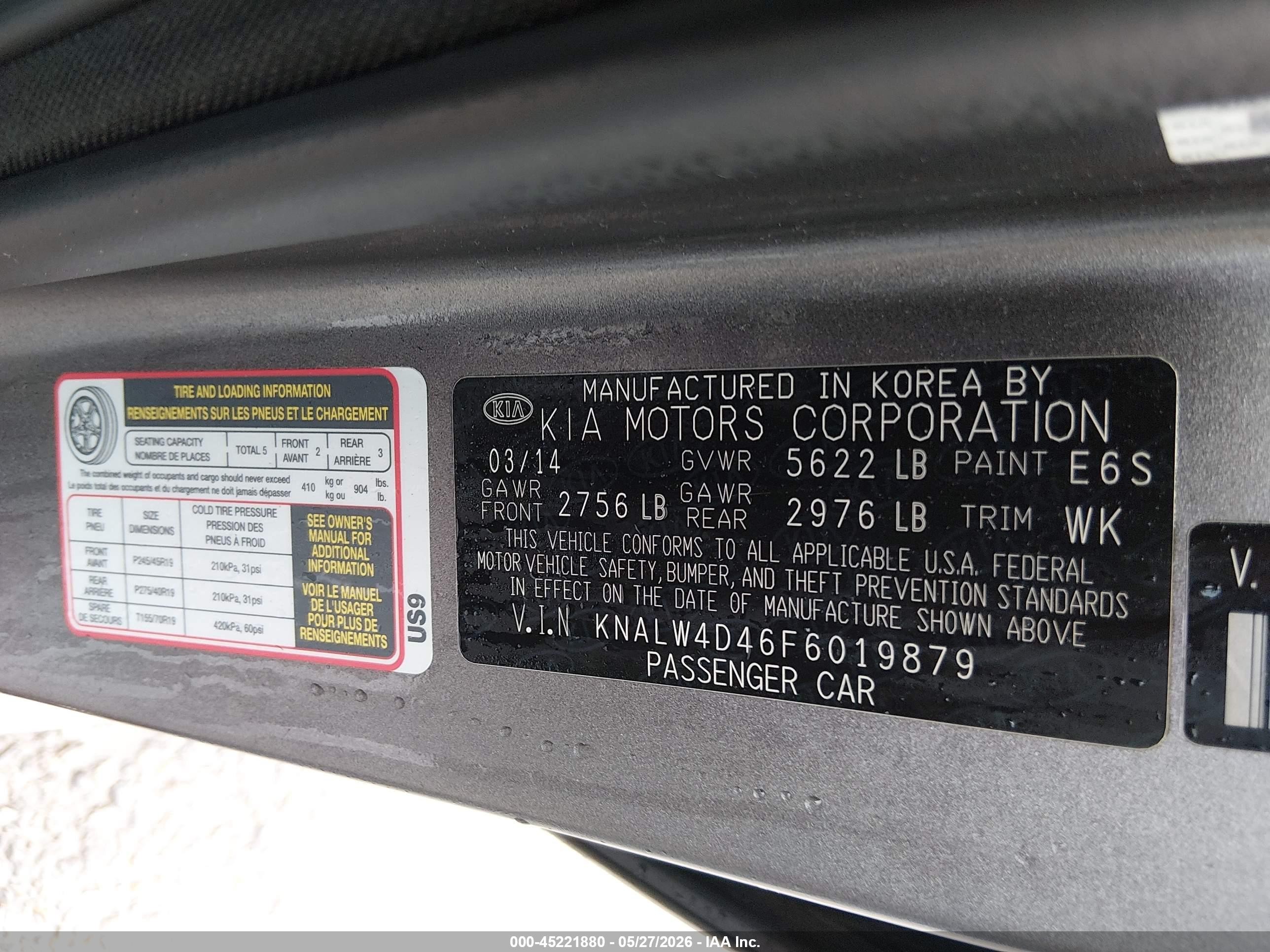 2015 Kia K900 Luxury Gray vin: KNALW4D46F6019879