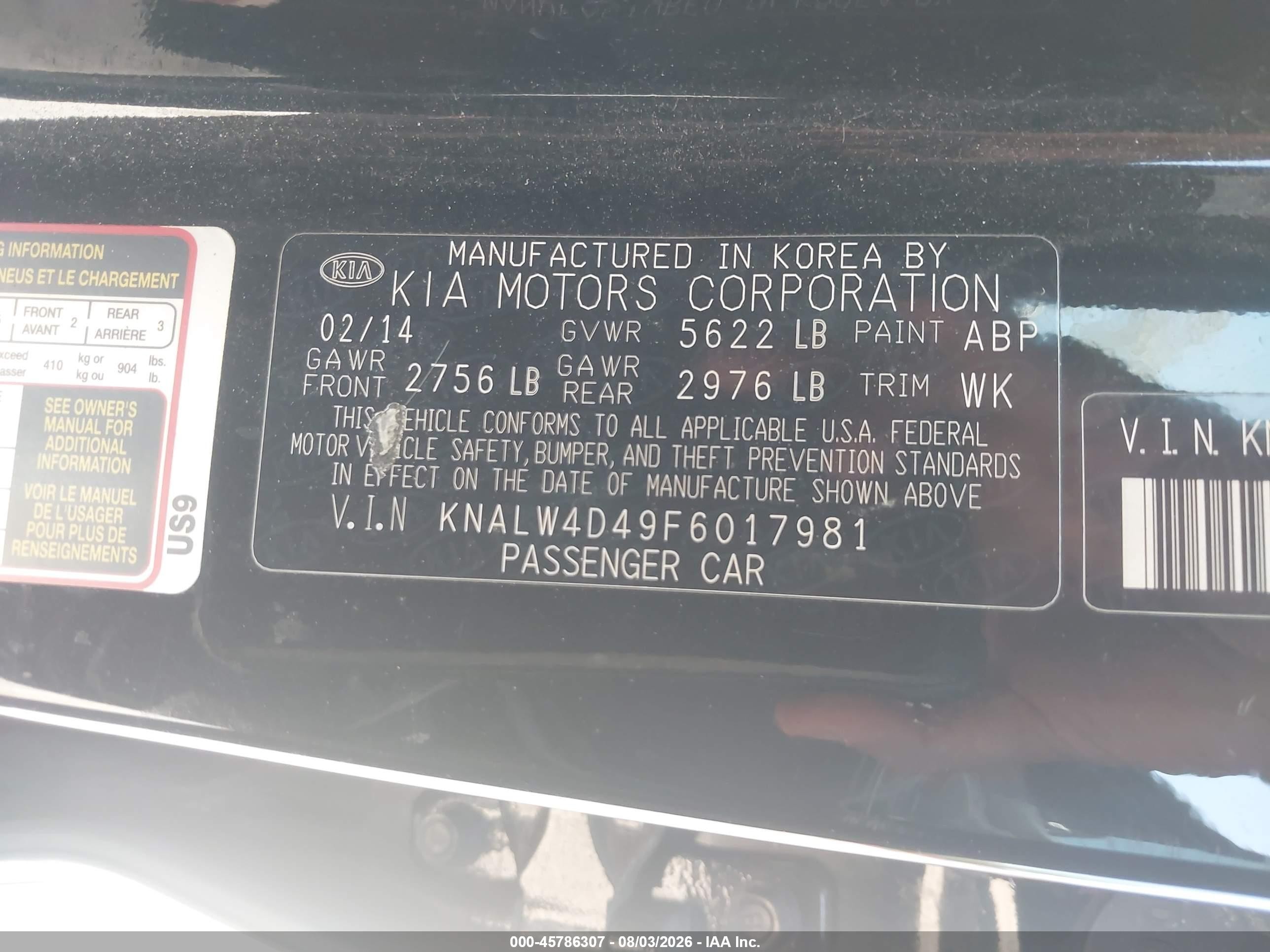 2015 Kia K900 Luxury Black vin: KNALW4D49F6017981