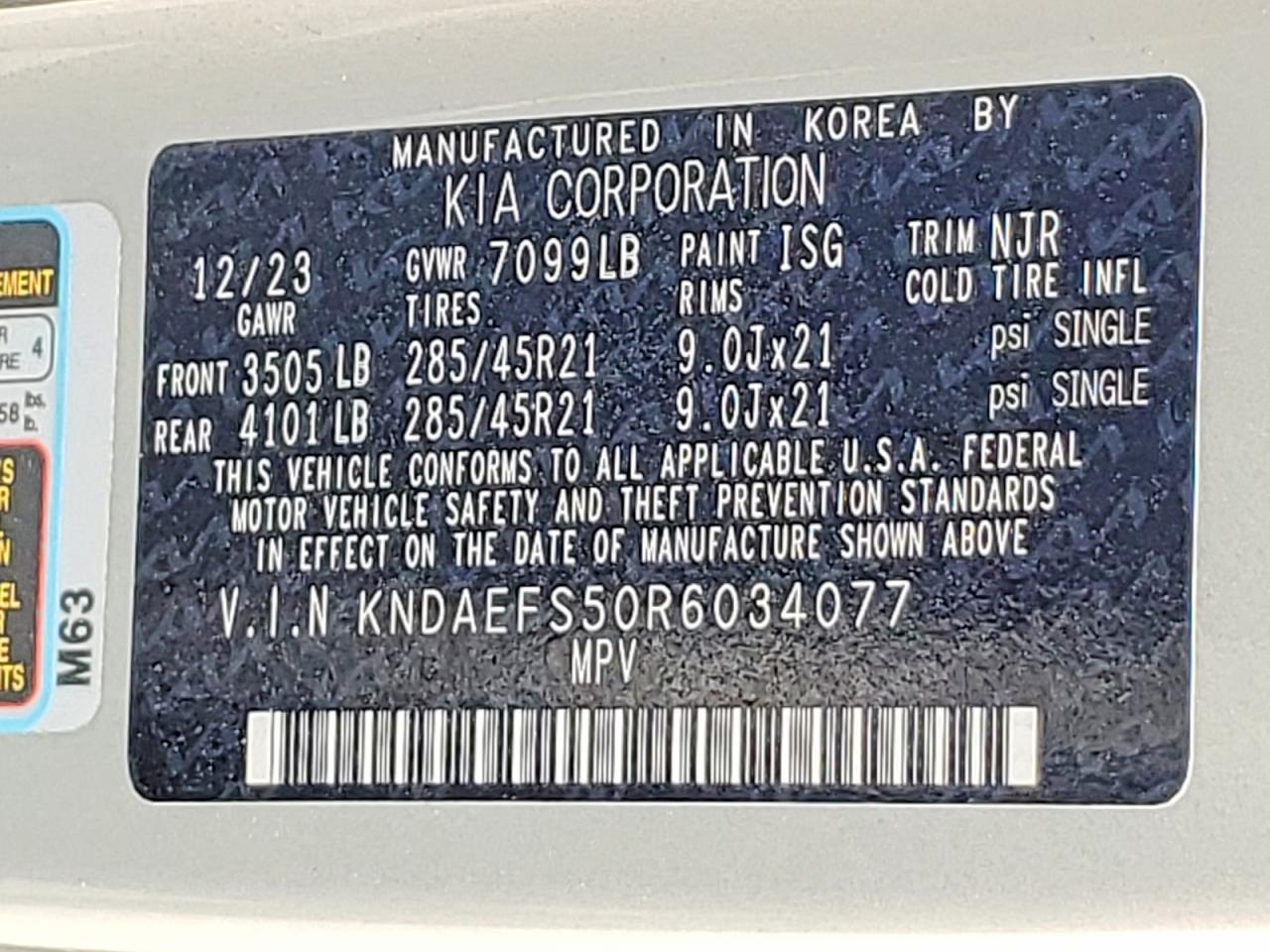 2024 Kia Ev9 Gt Line Gray vin: KNDAEFS50R6034077