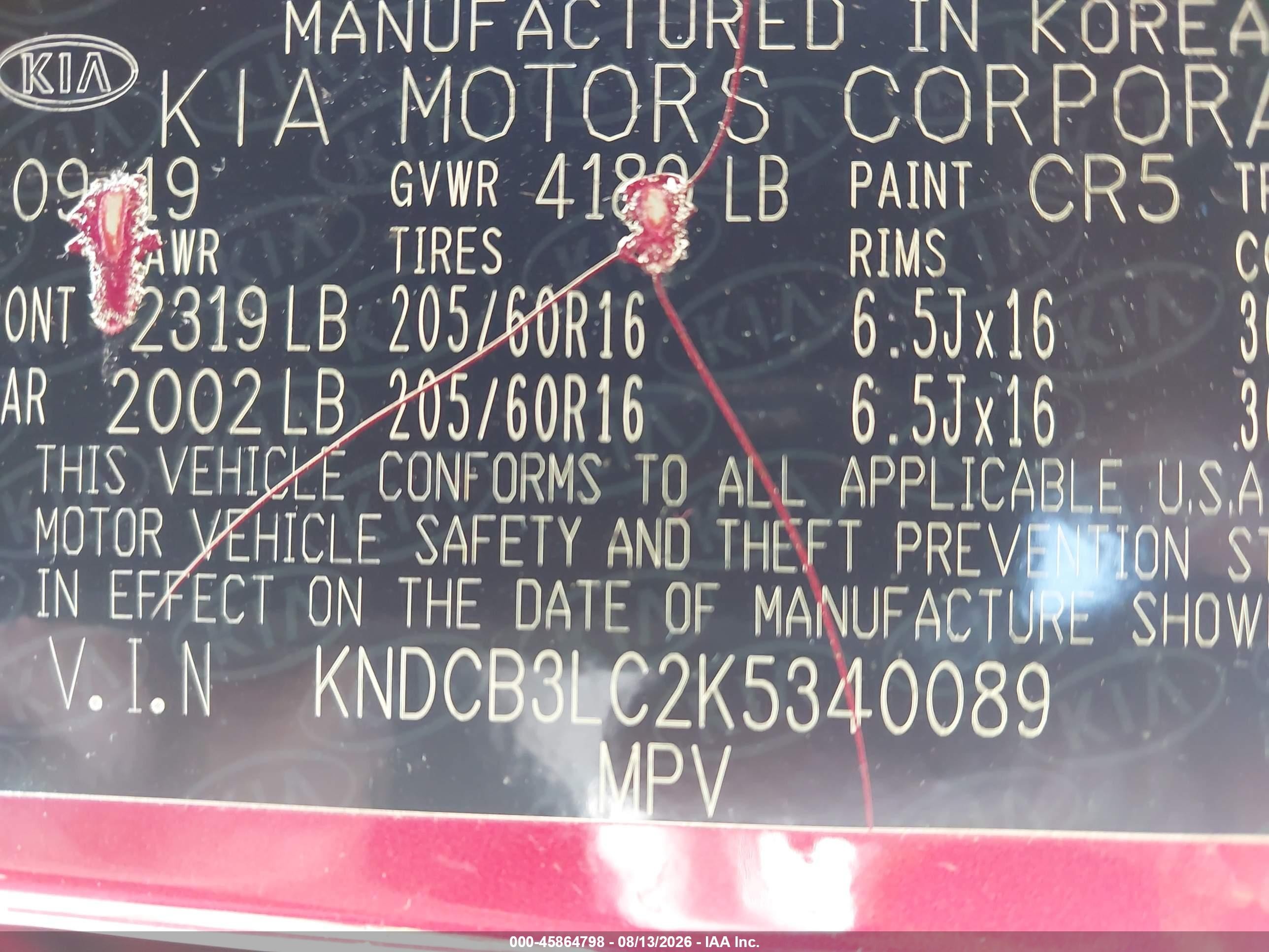 2019 Kia Niro Lx Red vin: KNDCB3LC2K5340089