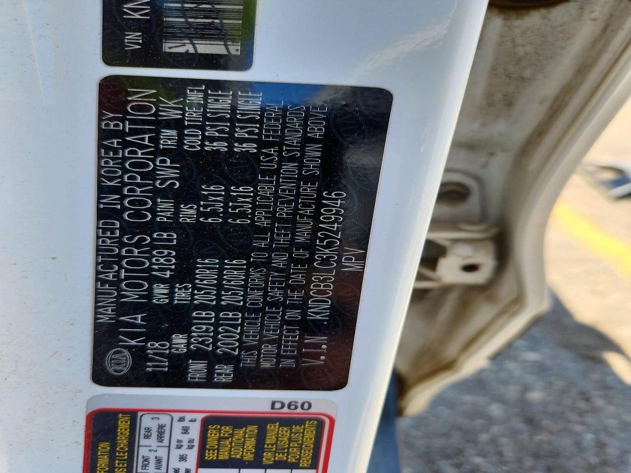 2019 Kia Niro Lx White vin: KNDCB3LC3K5249946