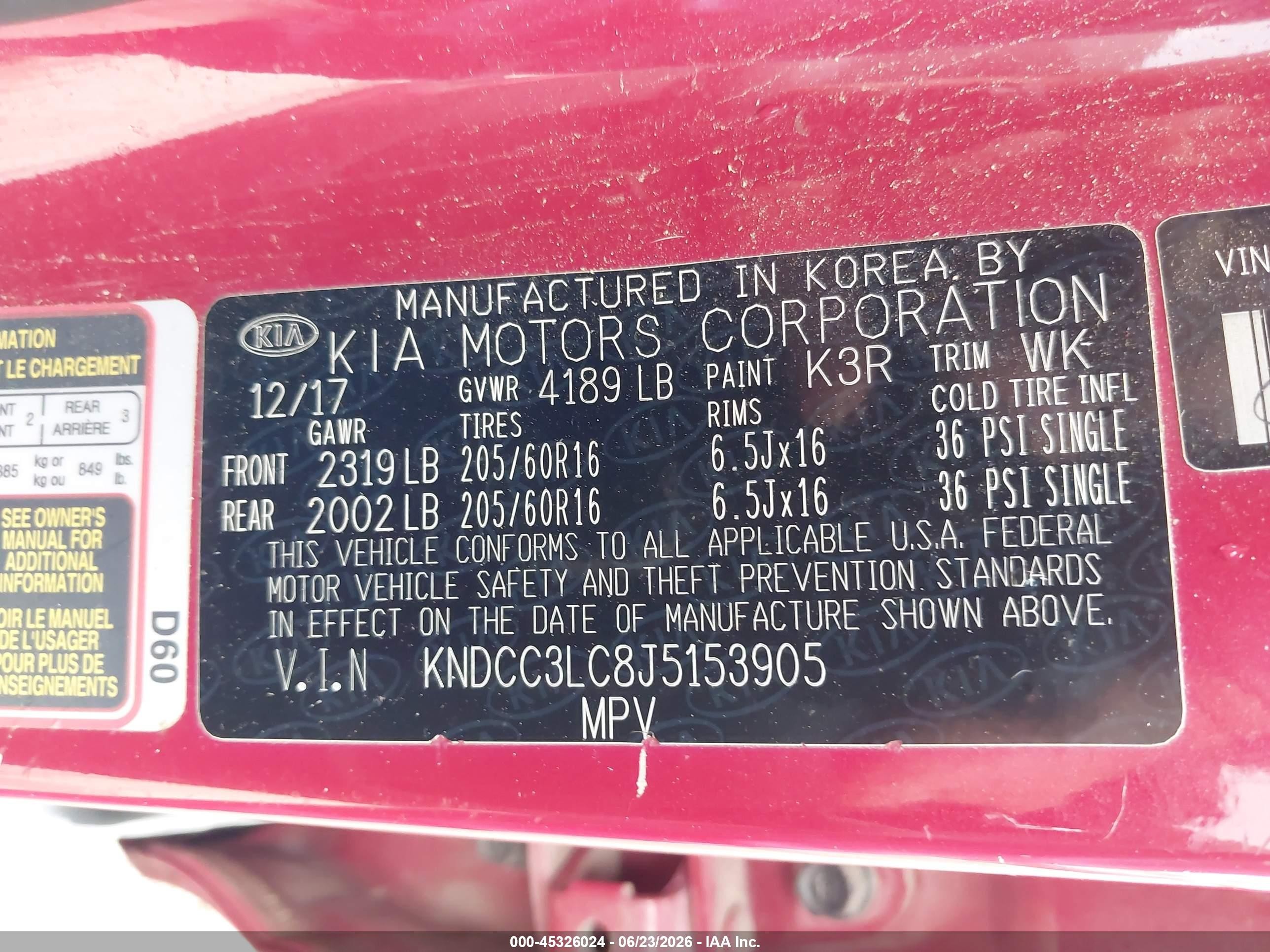 2018 Kia Niro Ex Red vin: KNDCC3LC8J5153905