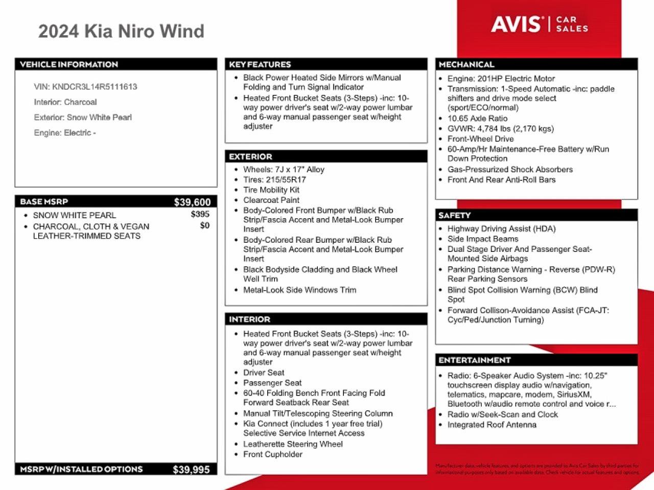 2024 Kia Niro Wind White vin: KNDCR3L14R5111613