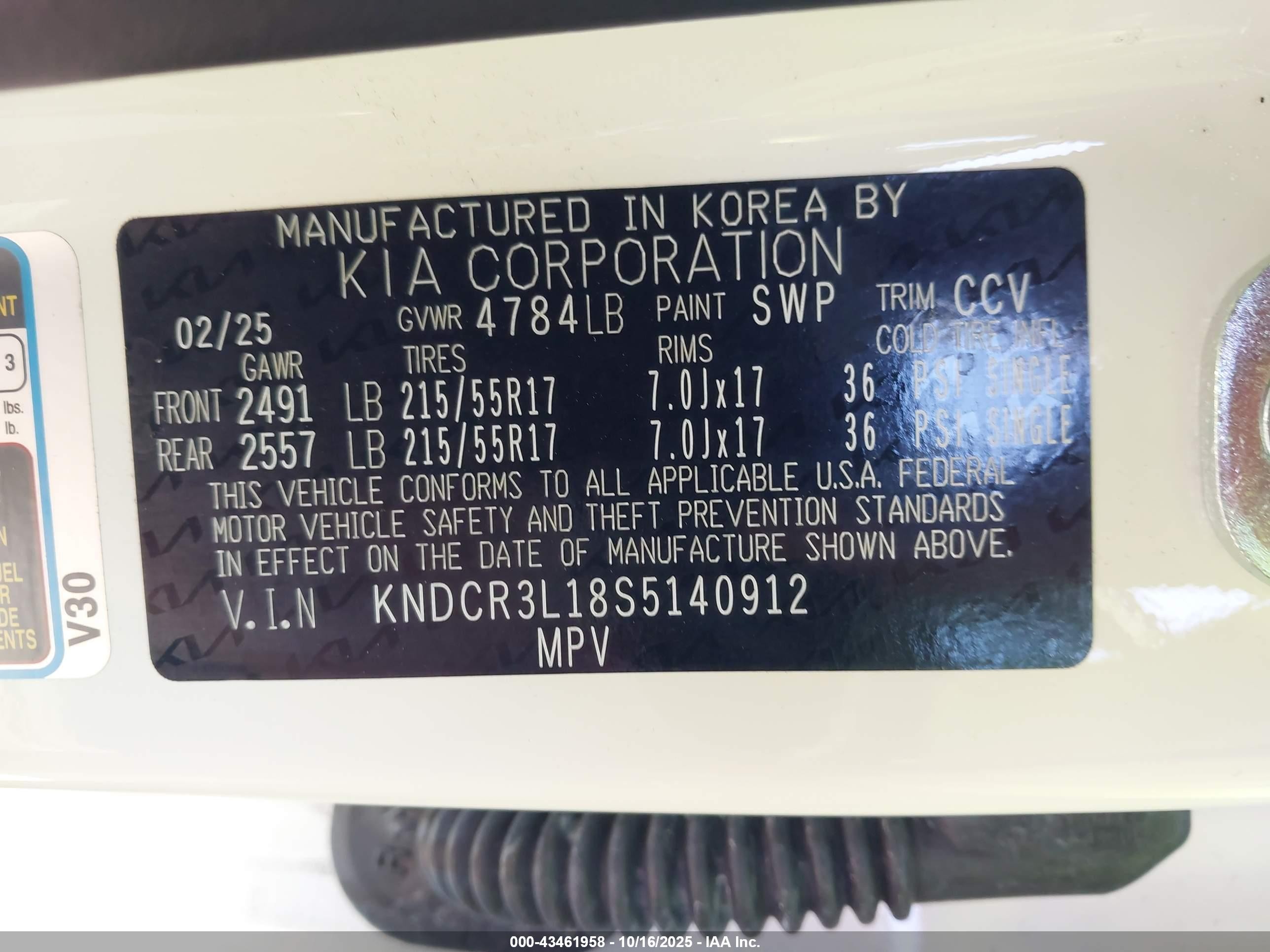 2025 Kia Niro Ev Wind White vin: KNDCR3L18S5140912