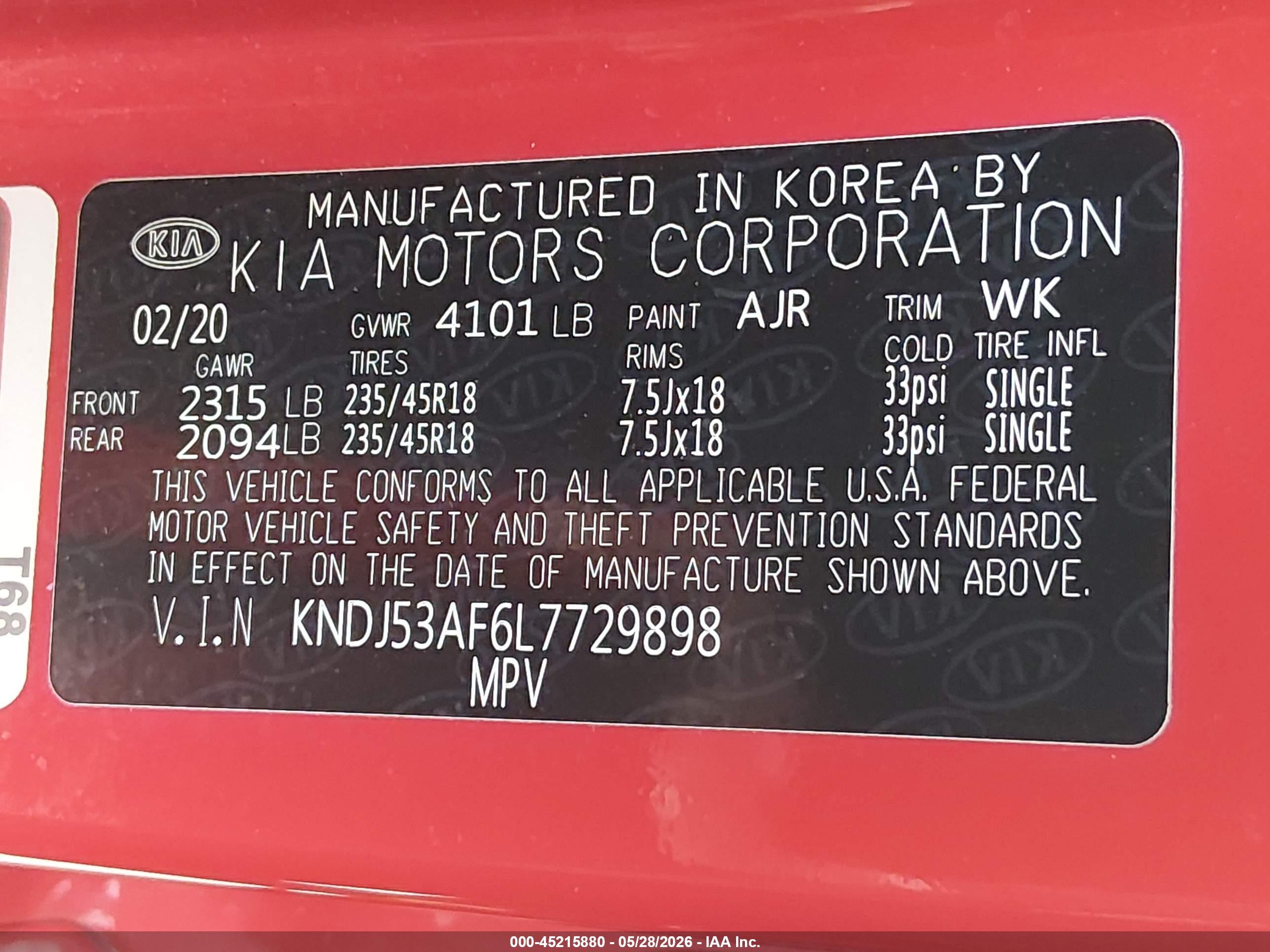 2020 Kia Soul Gt-line Turbo Red vin: KNDJ53AF6L7729898