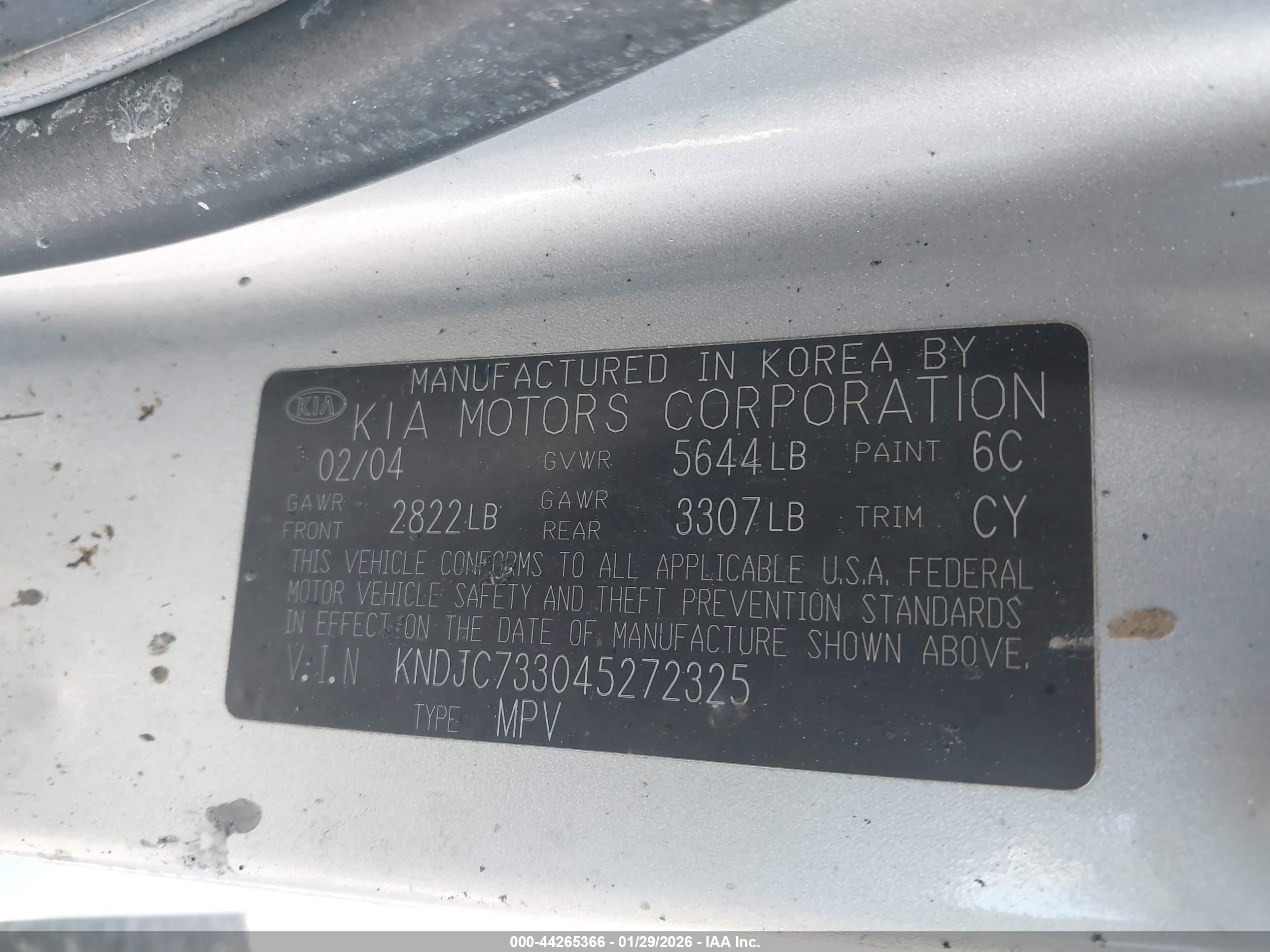 2004 Kia Sorento Ex/lx Silver vin: KNDJC733045272325