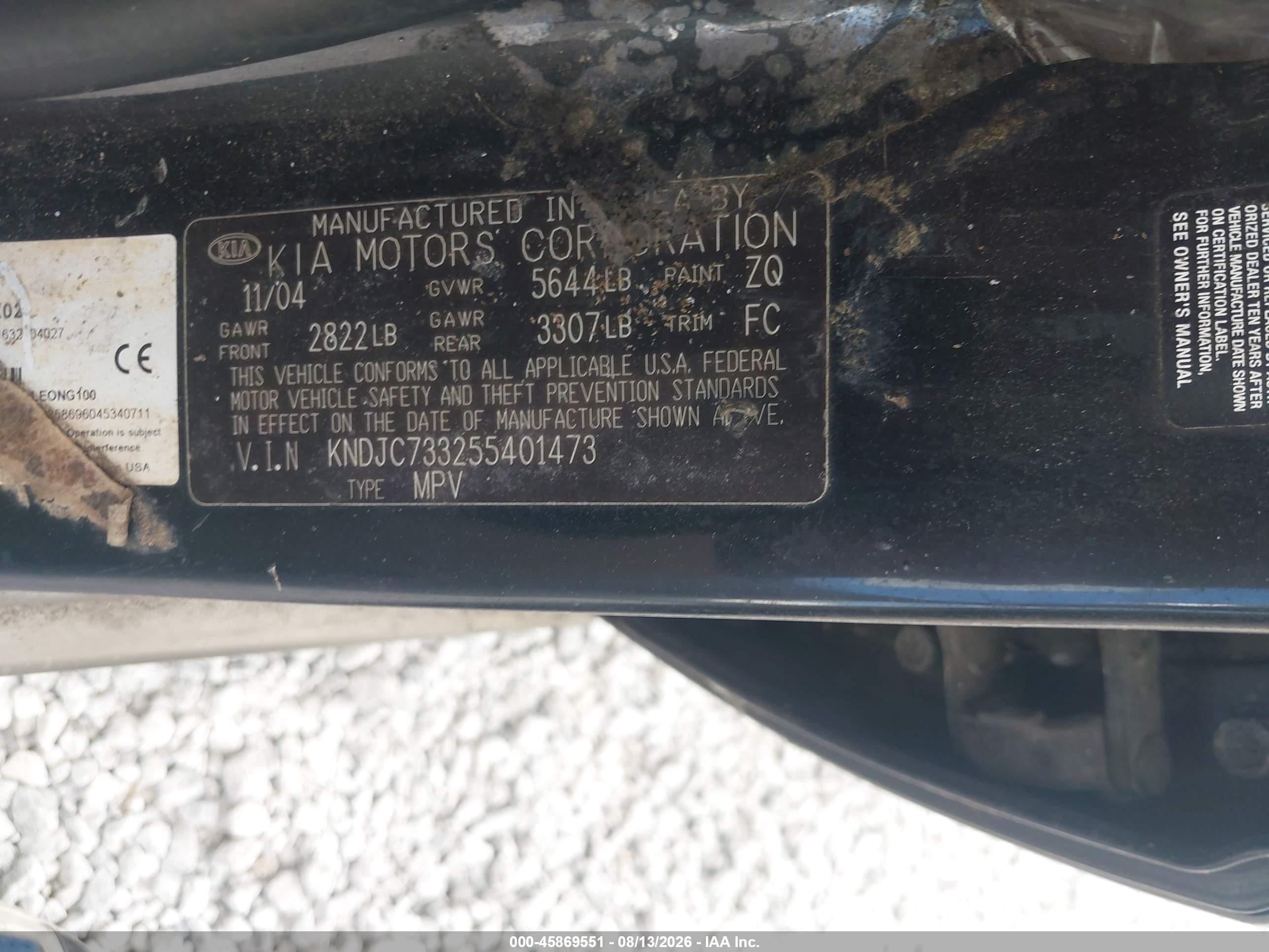2005 Kia Sorento Ex/lx Черный vin: KNDJC733255401473