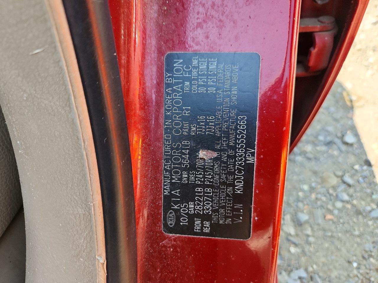 2006 Kia Sorento Lx Red vin: KNDJC733365552663